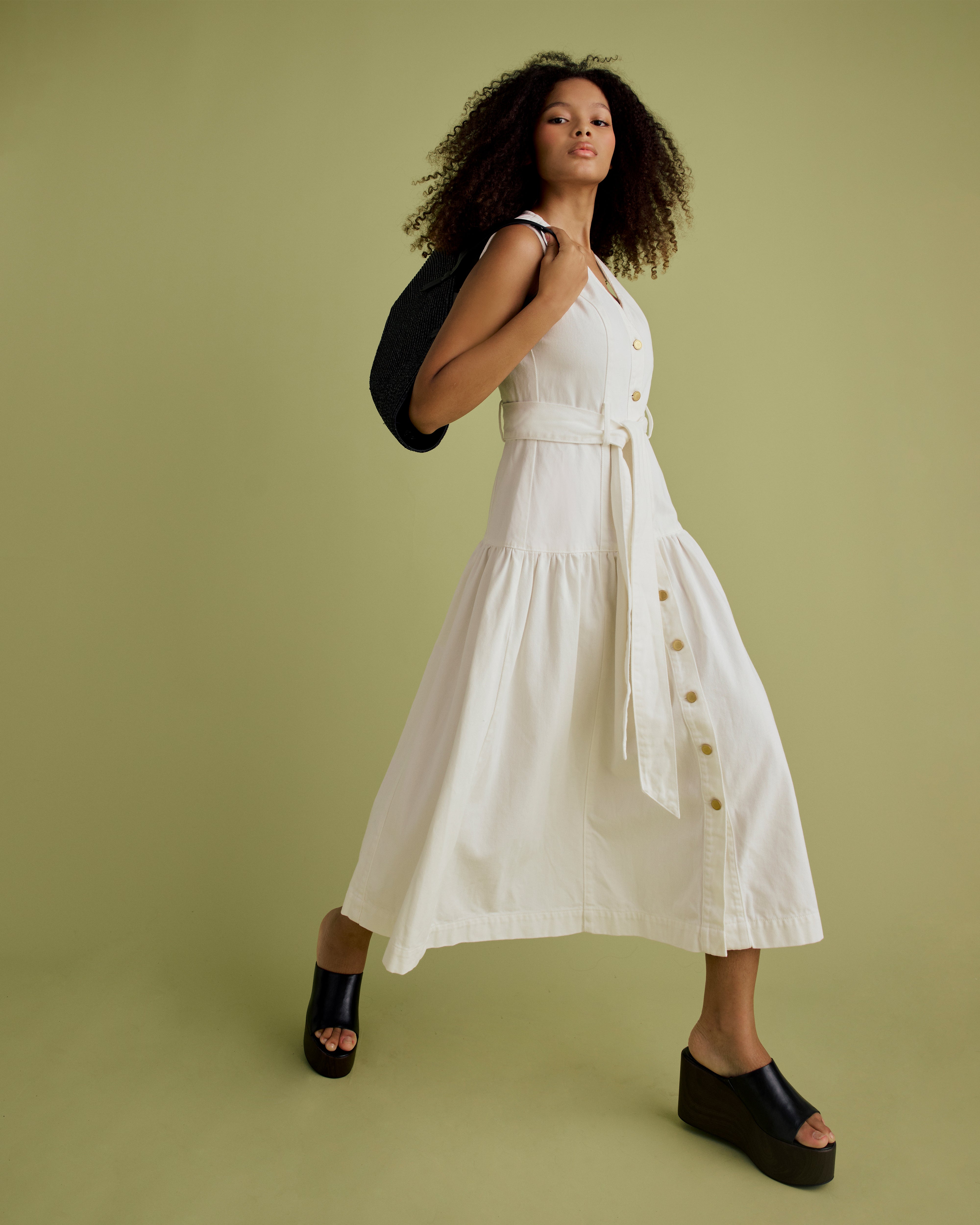 Denim Tie Waist Midi Dress