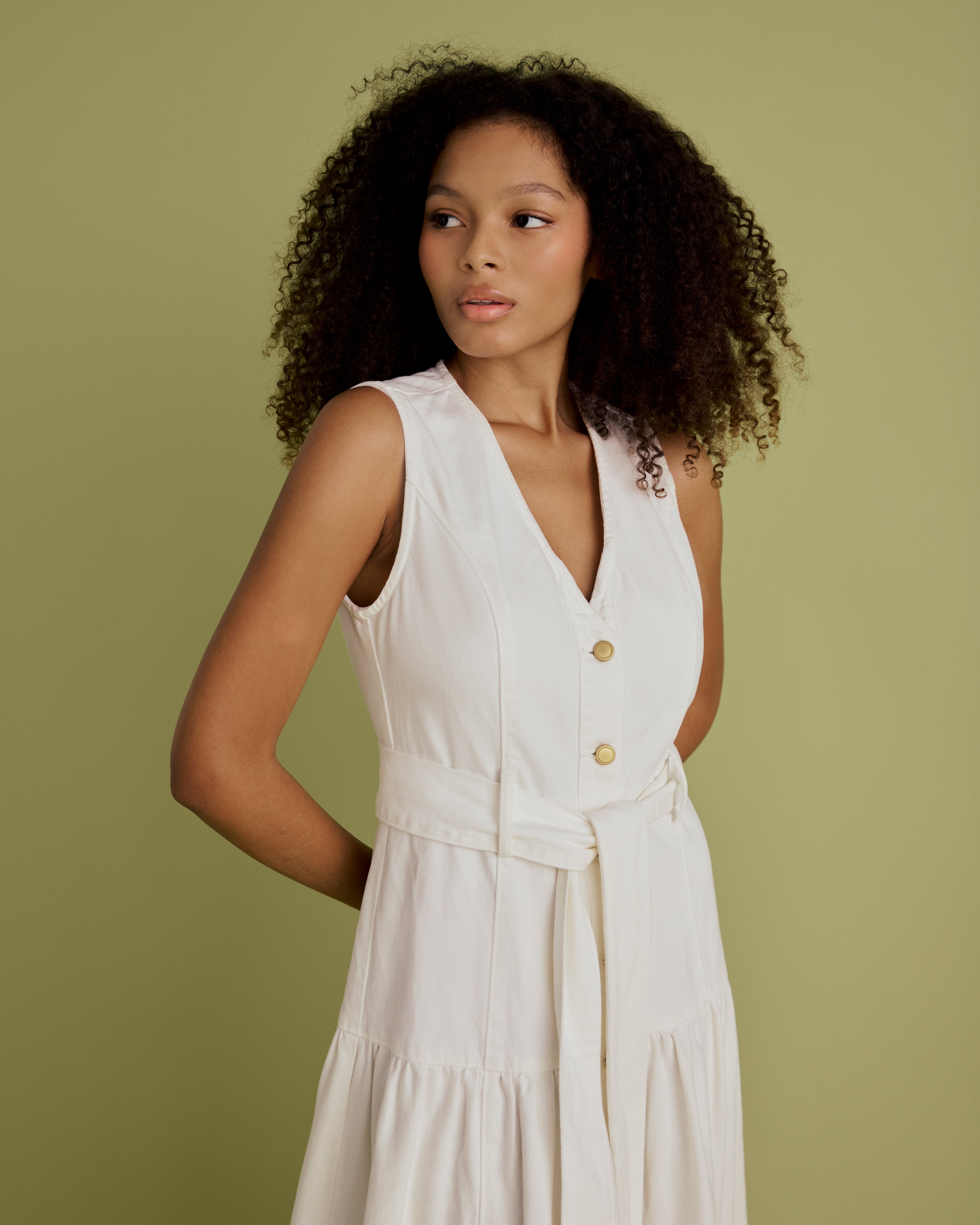 Denim Tie Waist Midi Dress