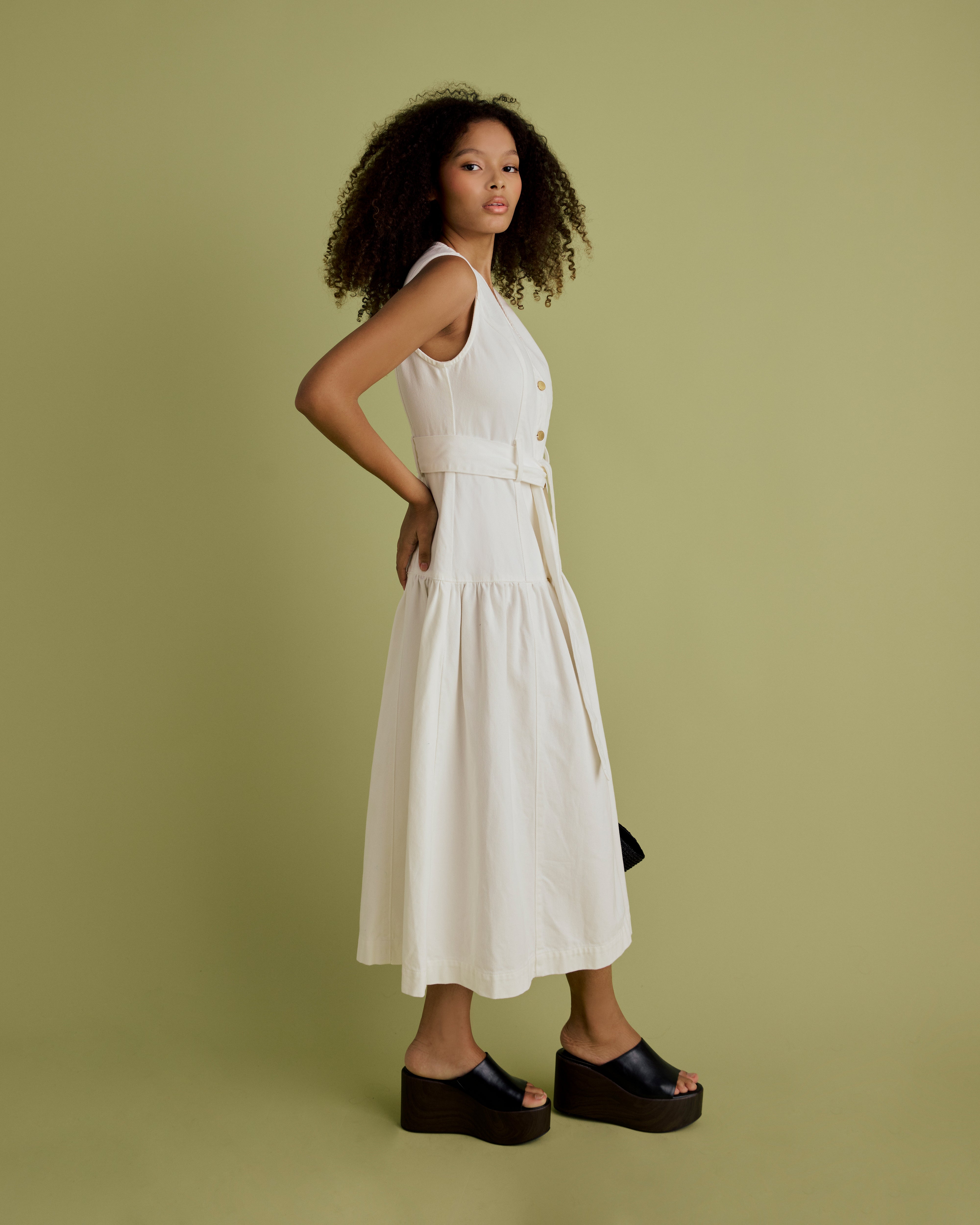 Denim Tie Waist Midi Dress