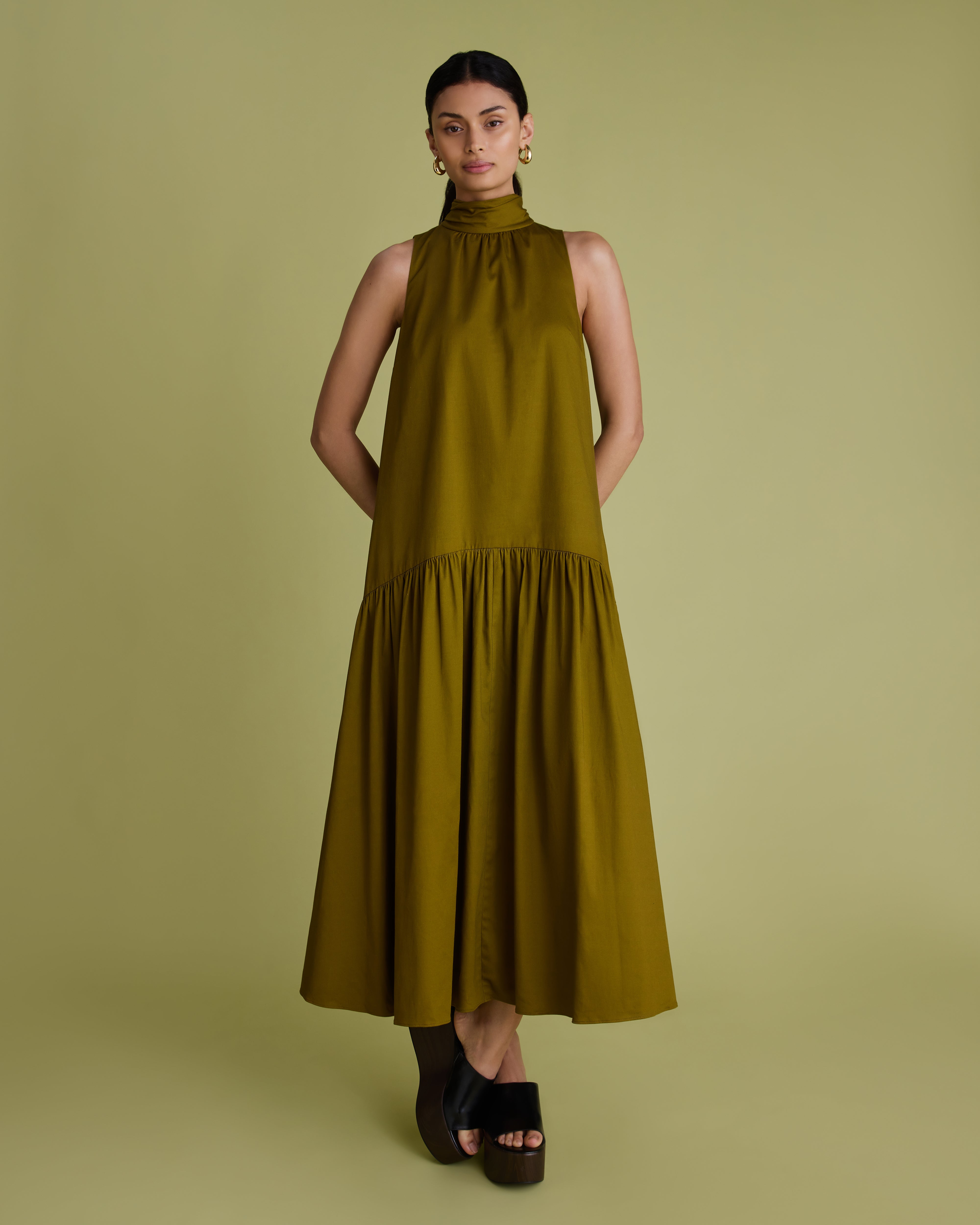 Tie Back Cotton Midi Dress