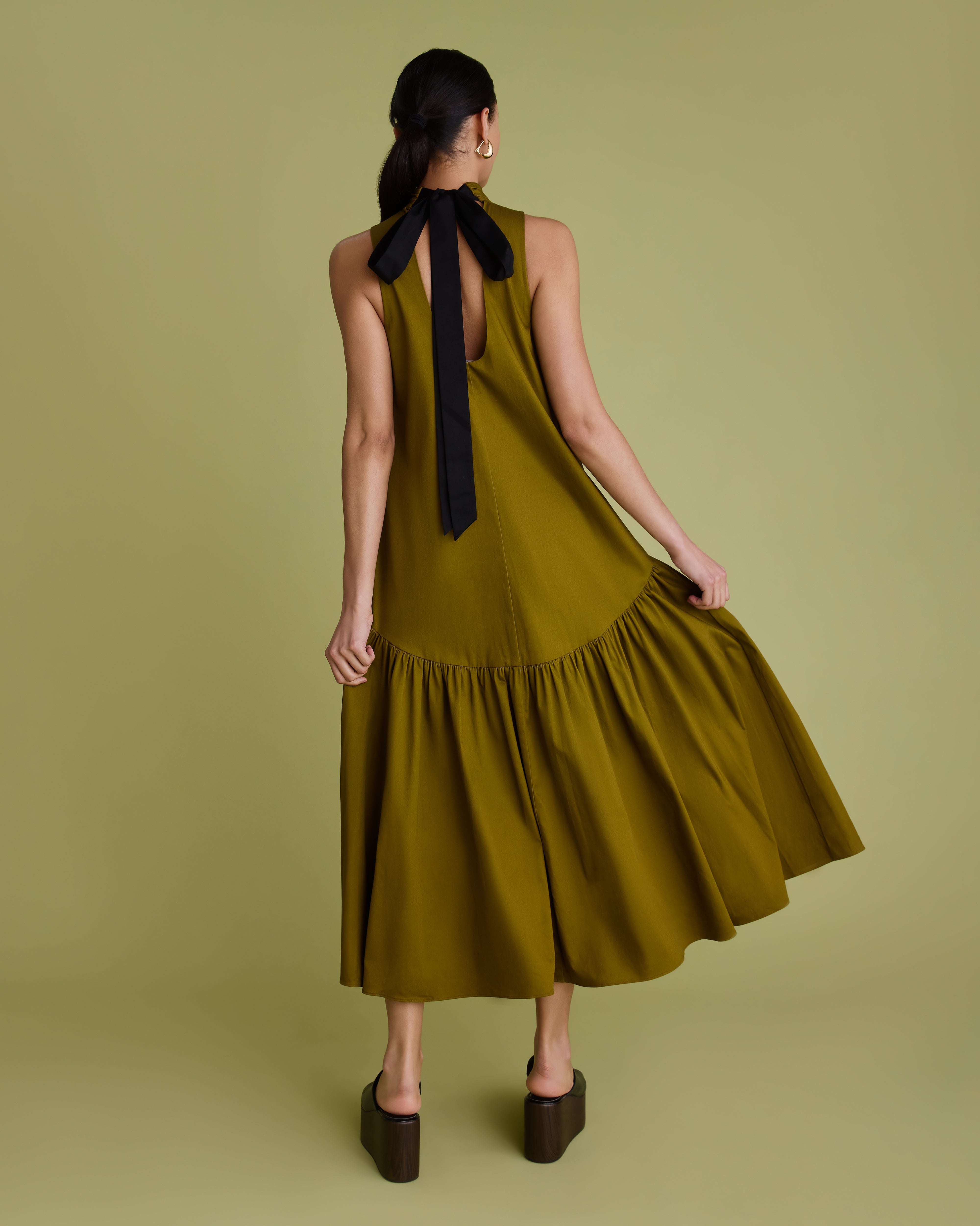 Tie Back Cotton Midi Dress