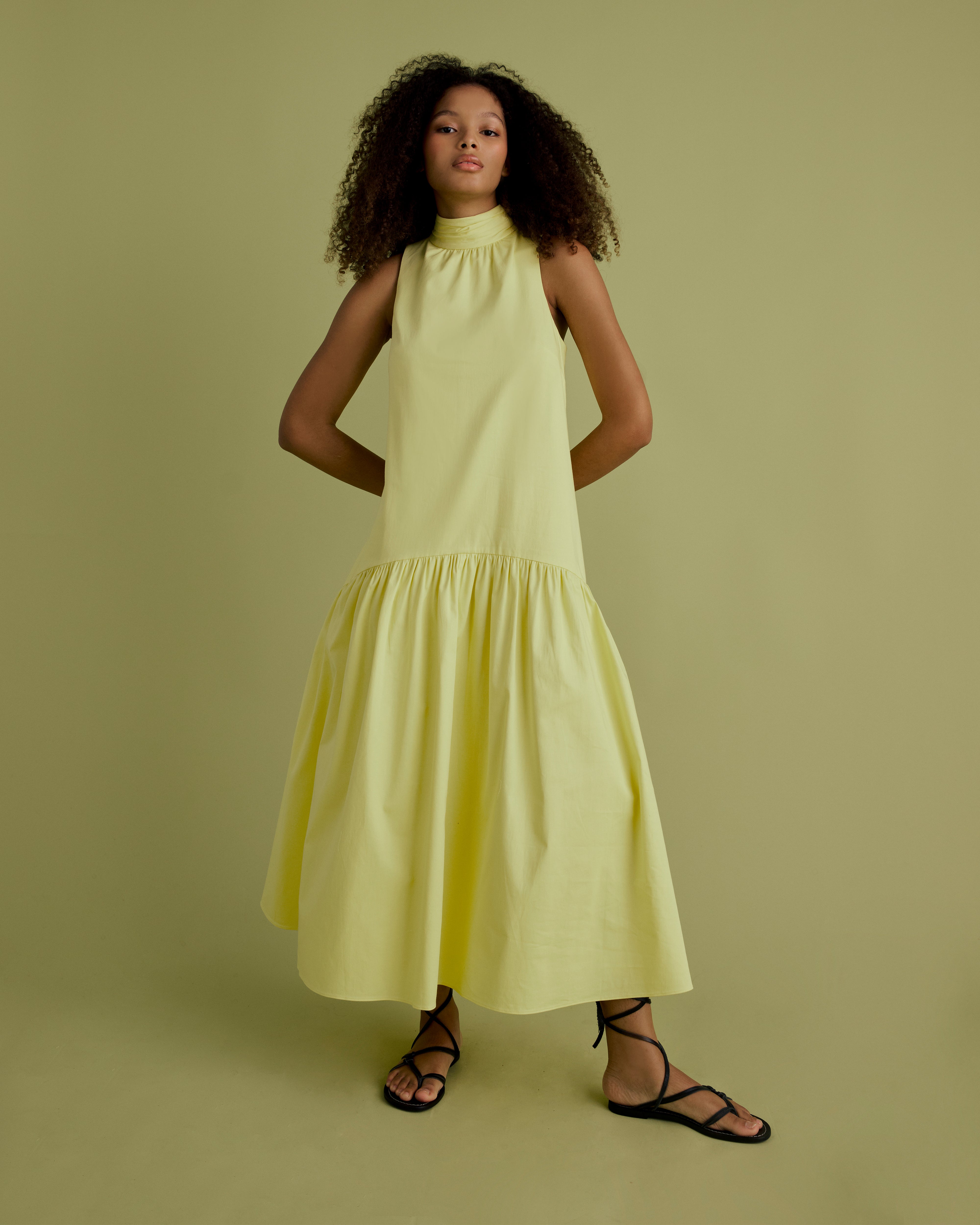 Tie Back Cotton Midi Dress