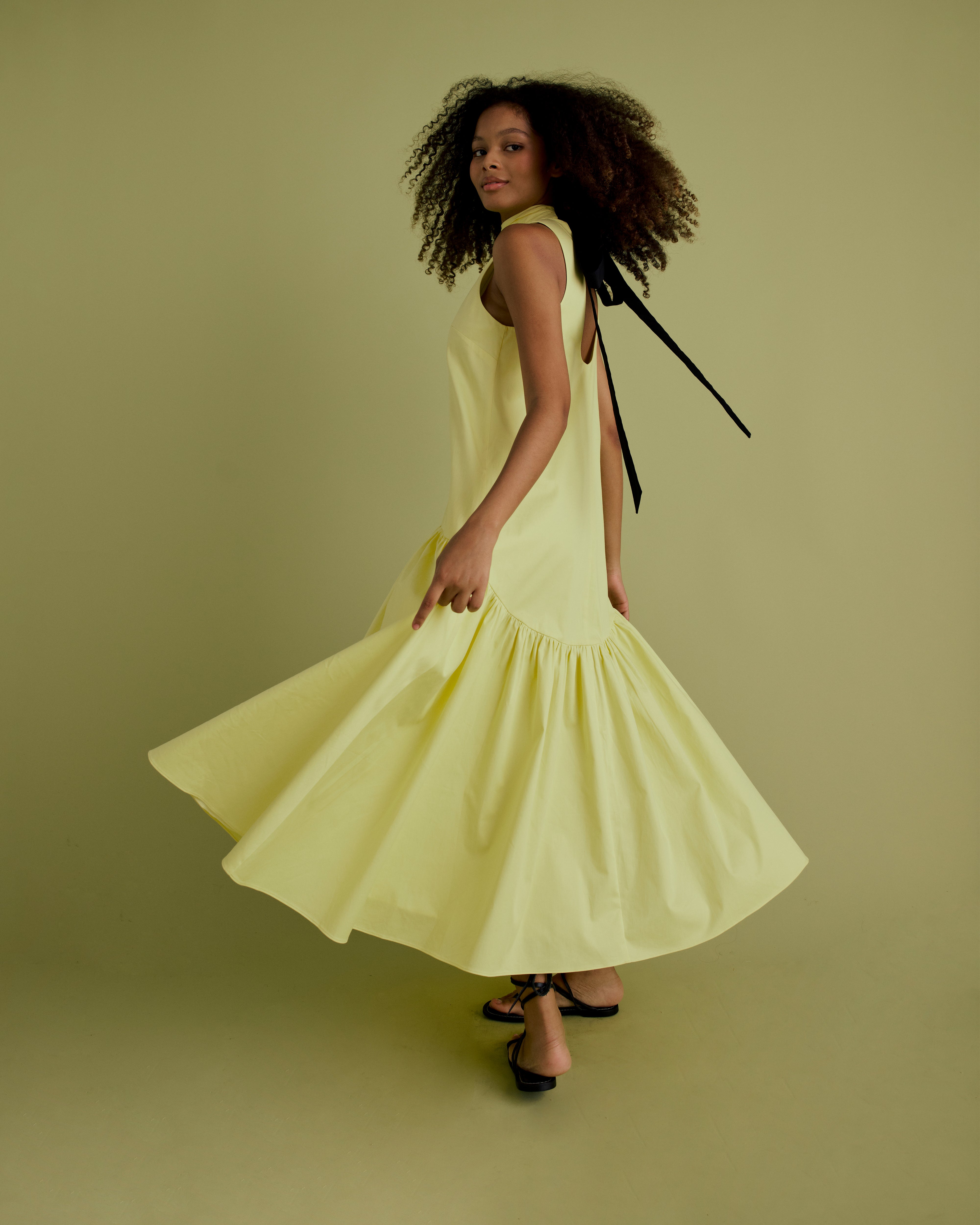 Tie Back Cotton Midi Dress