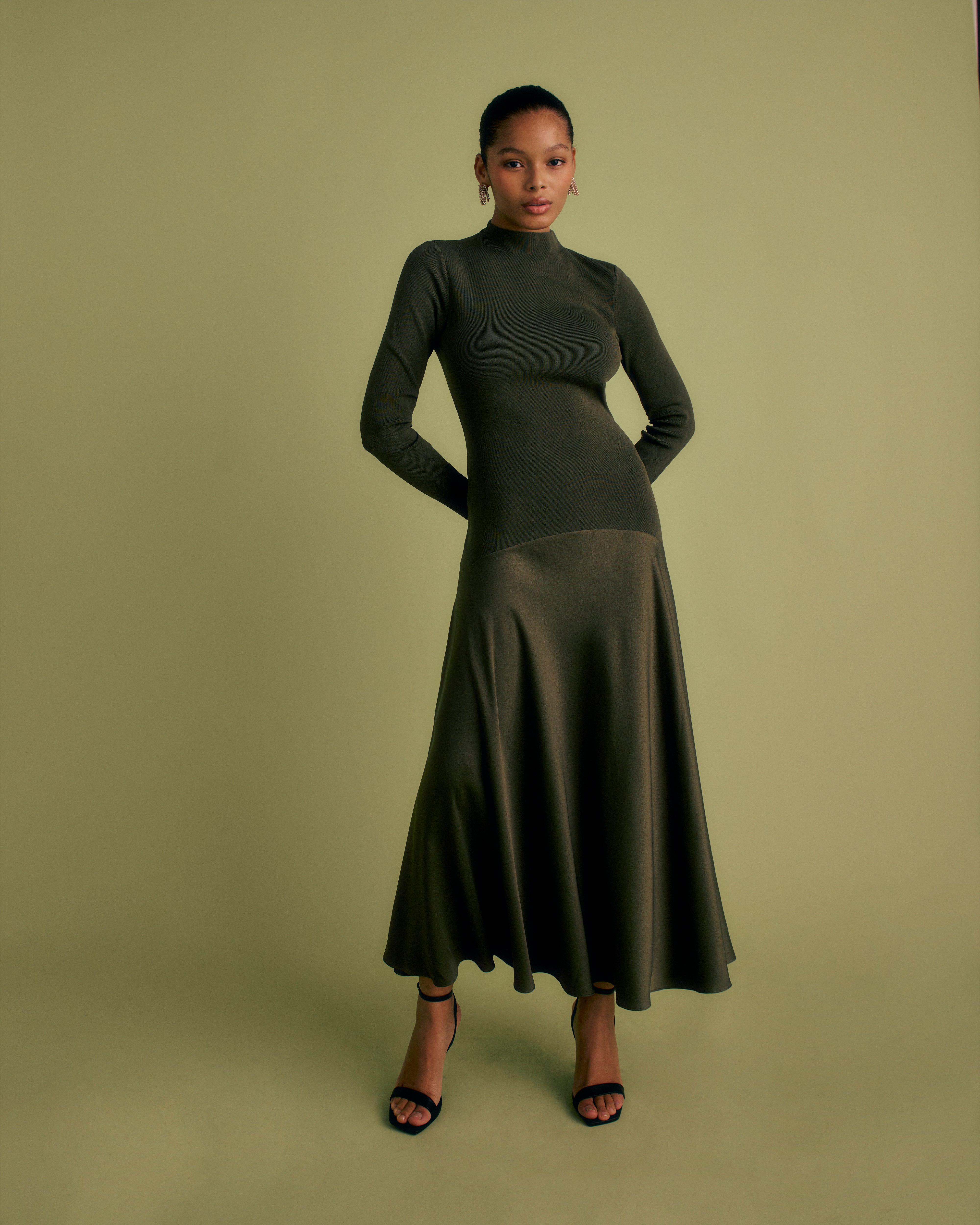 Knit and Woven Mix Midi Dress Florere Knit and Woven Mix Midi Dress Florere