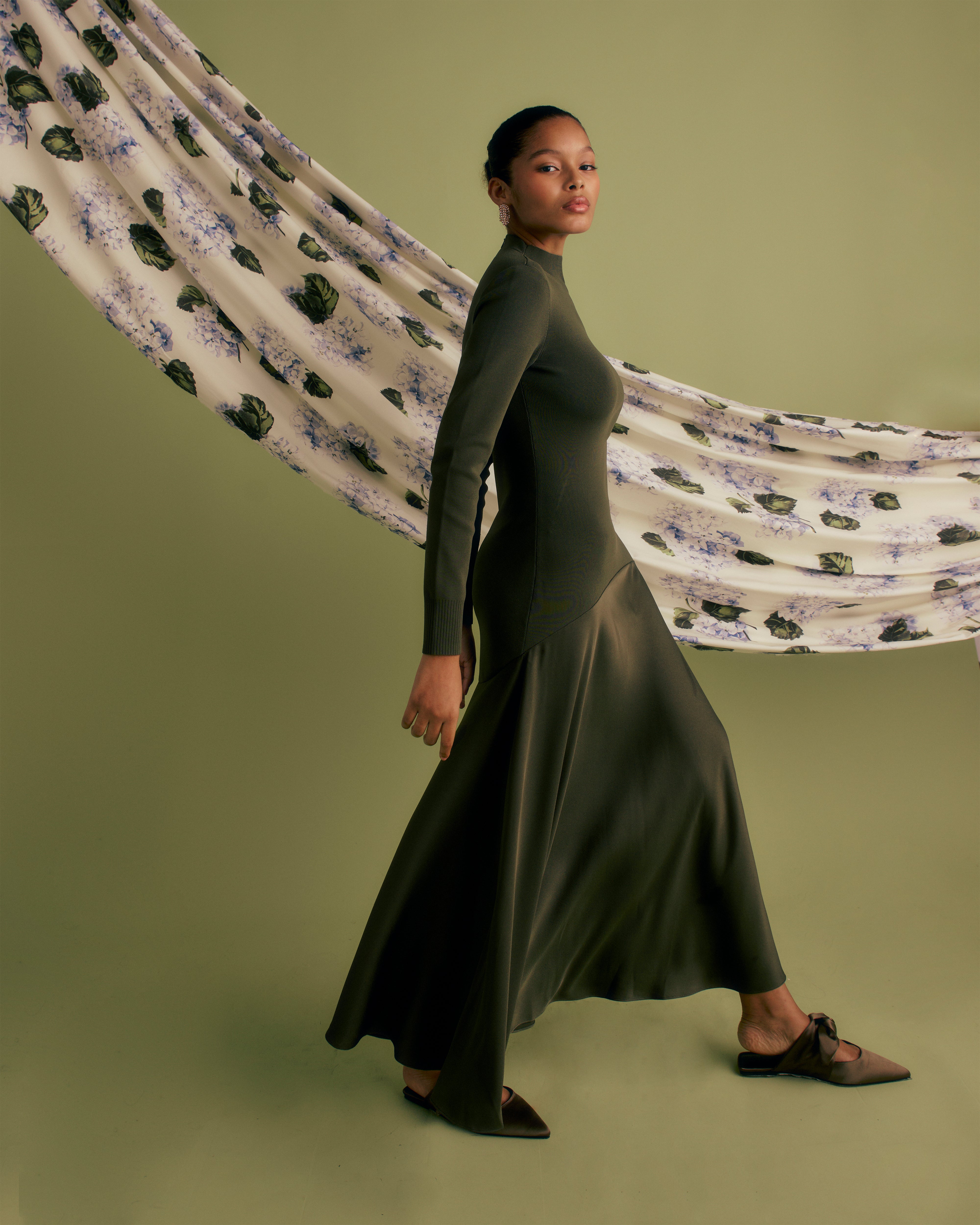 Knit and Woven Mix Midi Dress