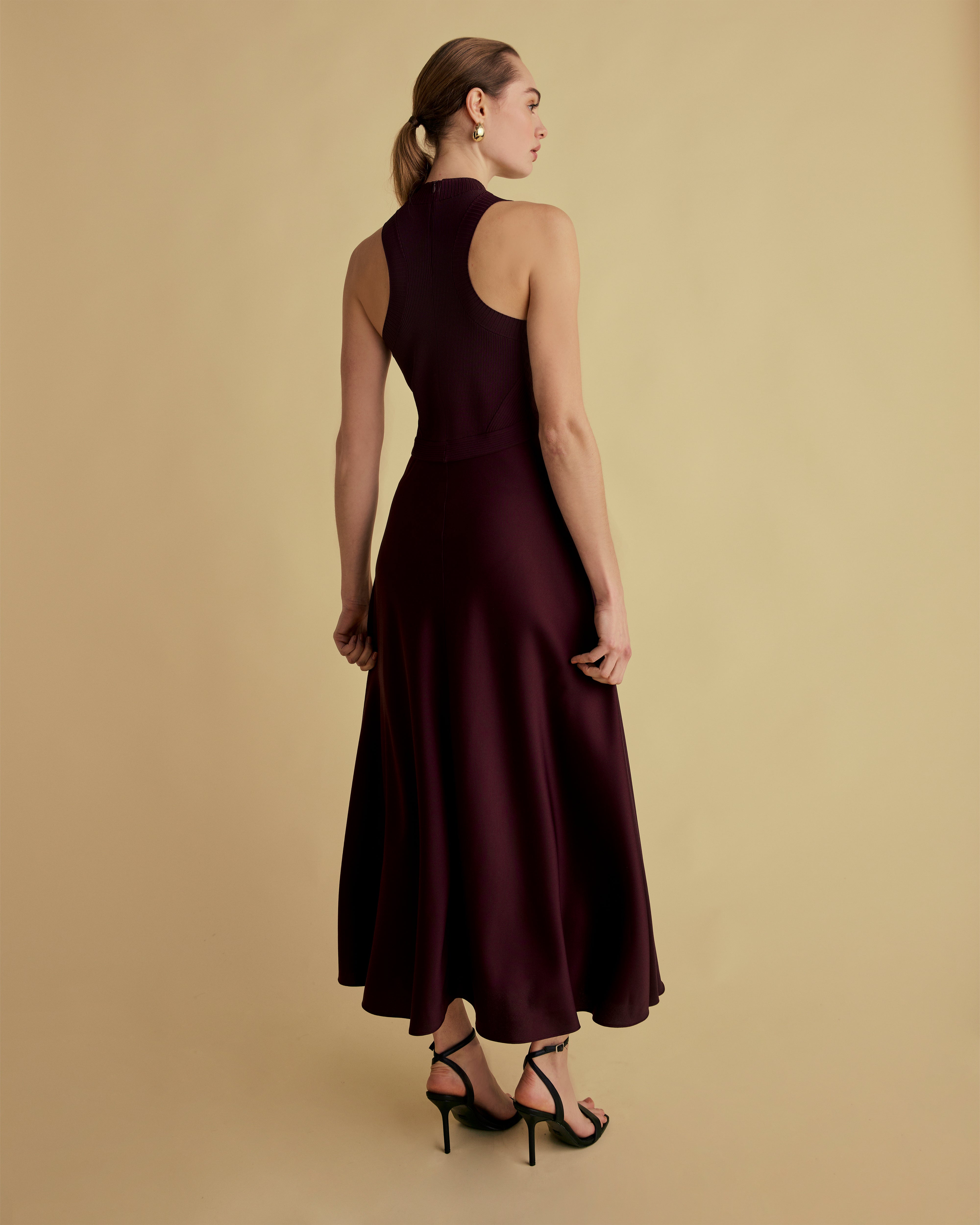 Rib Knit And Woven Mix Midi Dress