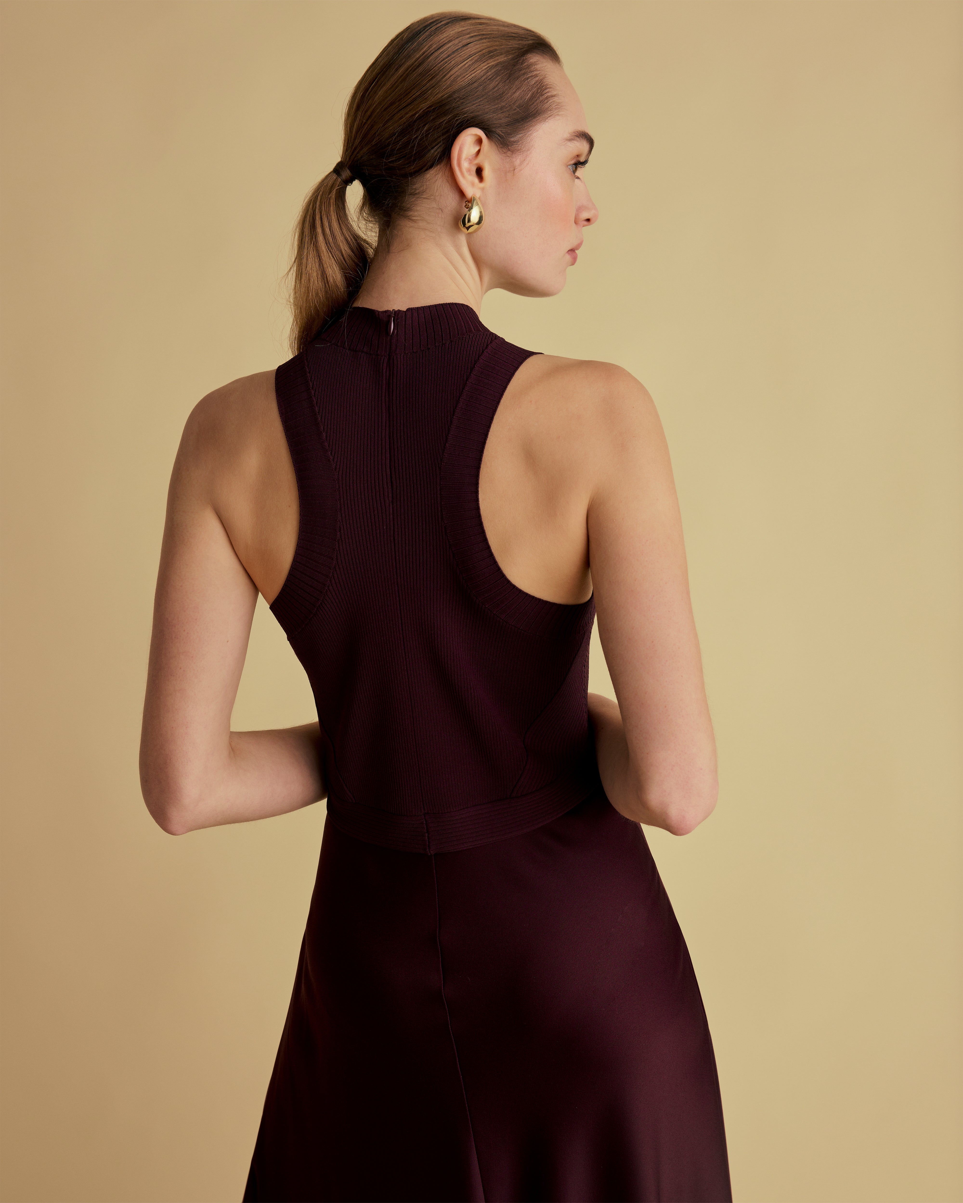 Rib Knit And Woven Mix Midi Dress