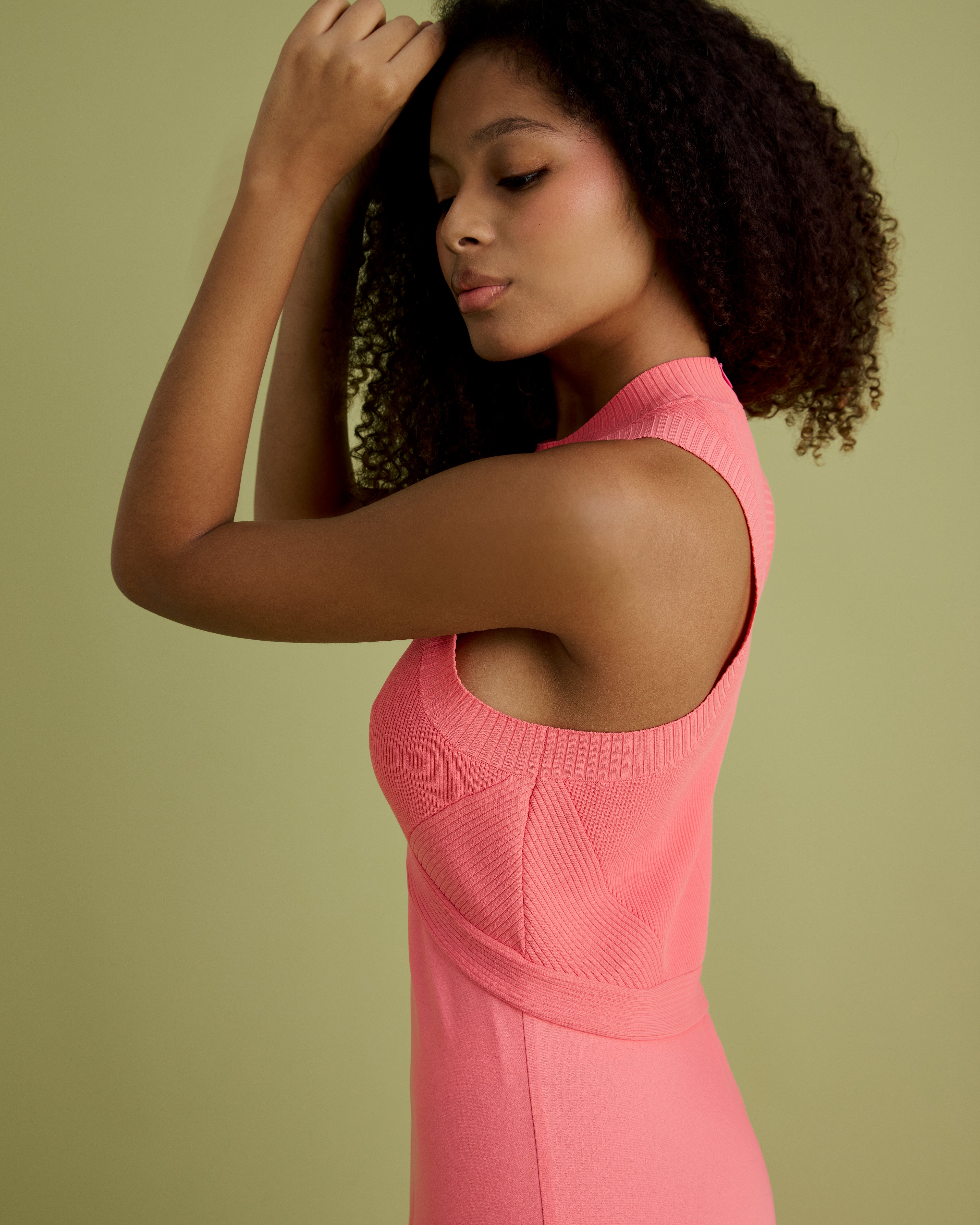 Rib Knit And Woven Mix Midi Dress