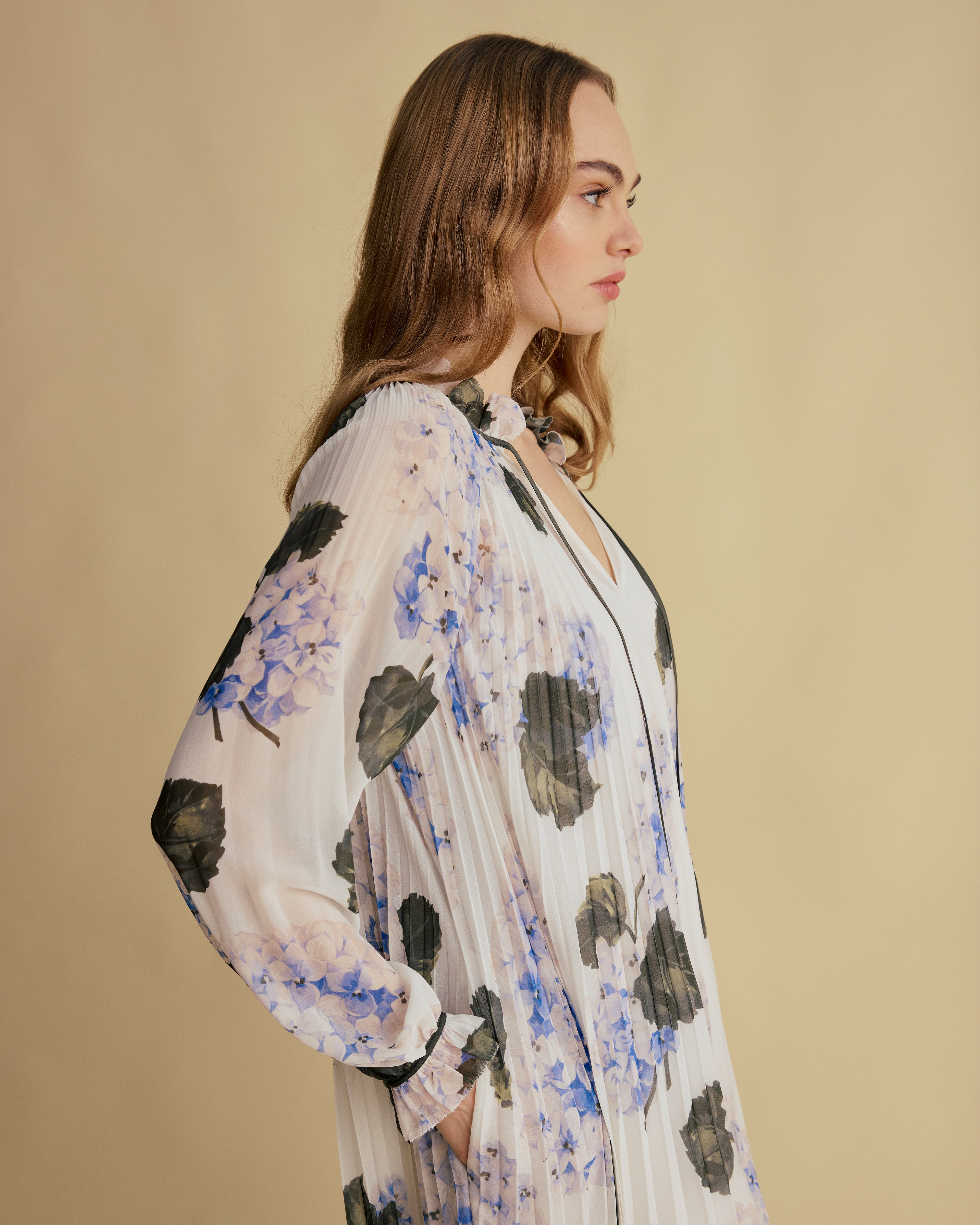 Border Print Pleated Midaxi Dress