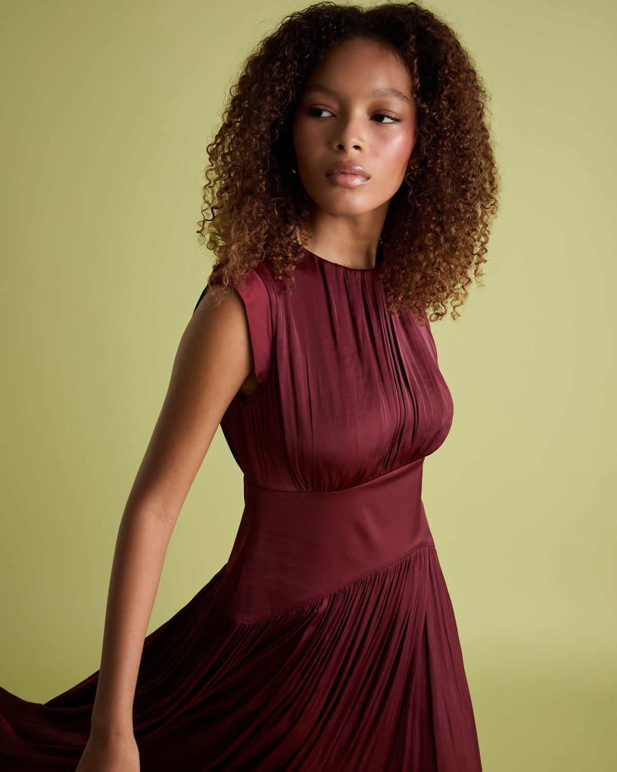 Rust Sleeveless Fit and Flare Midi Dress