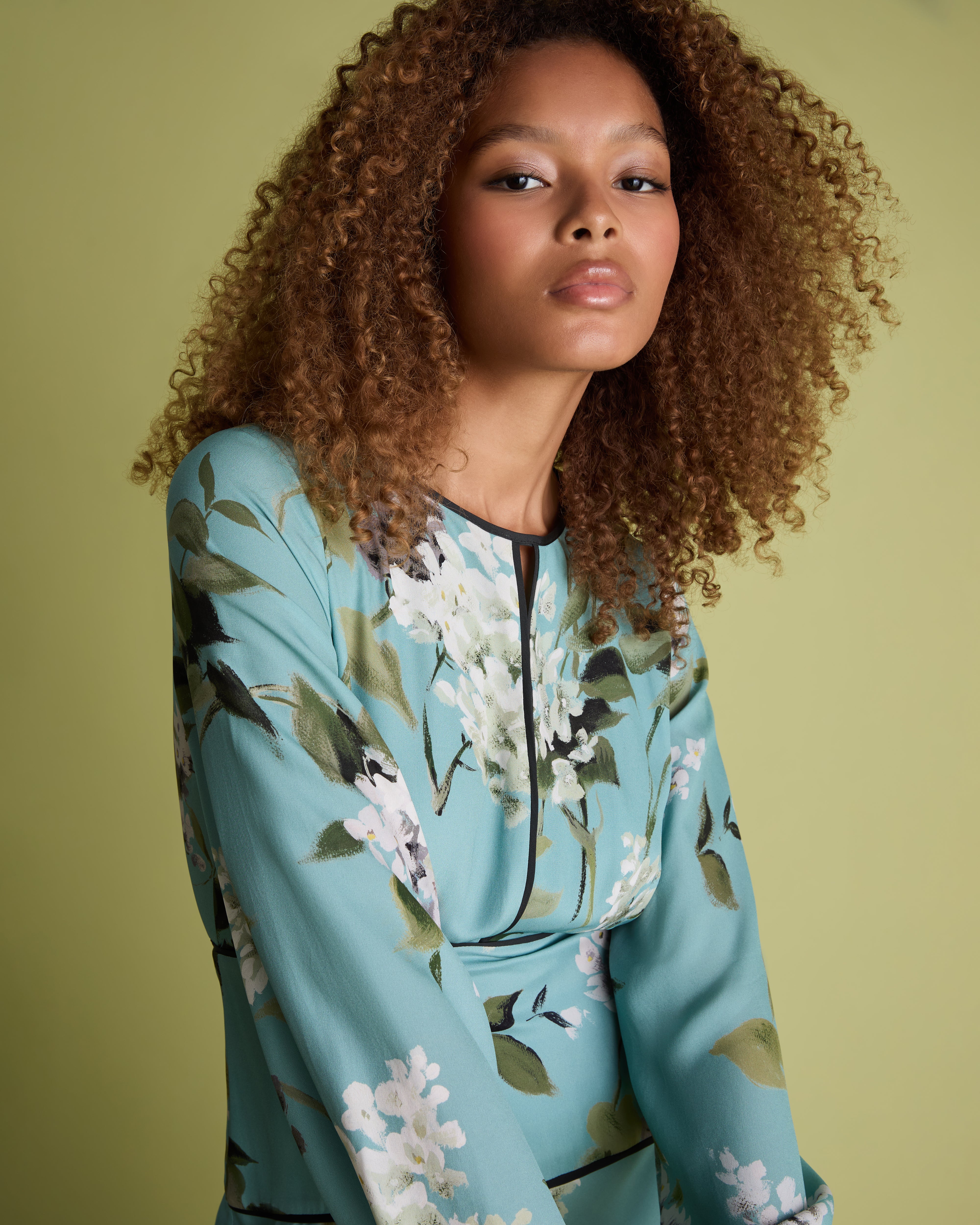 Blue Floral Print Fit and Flare Midi Dress