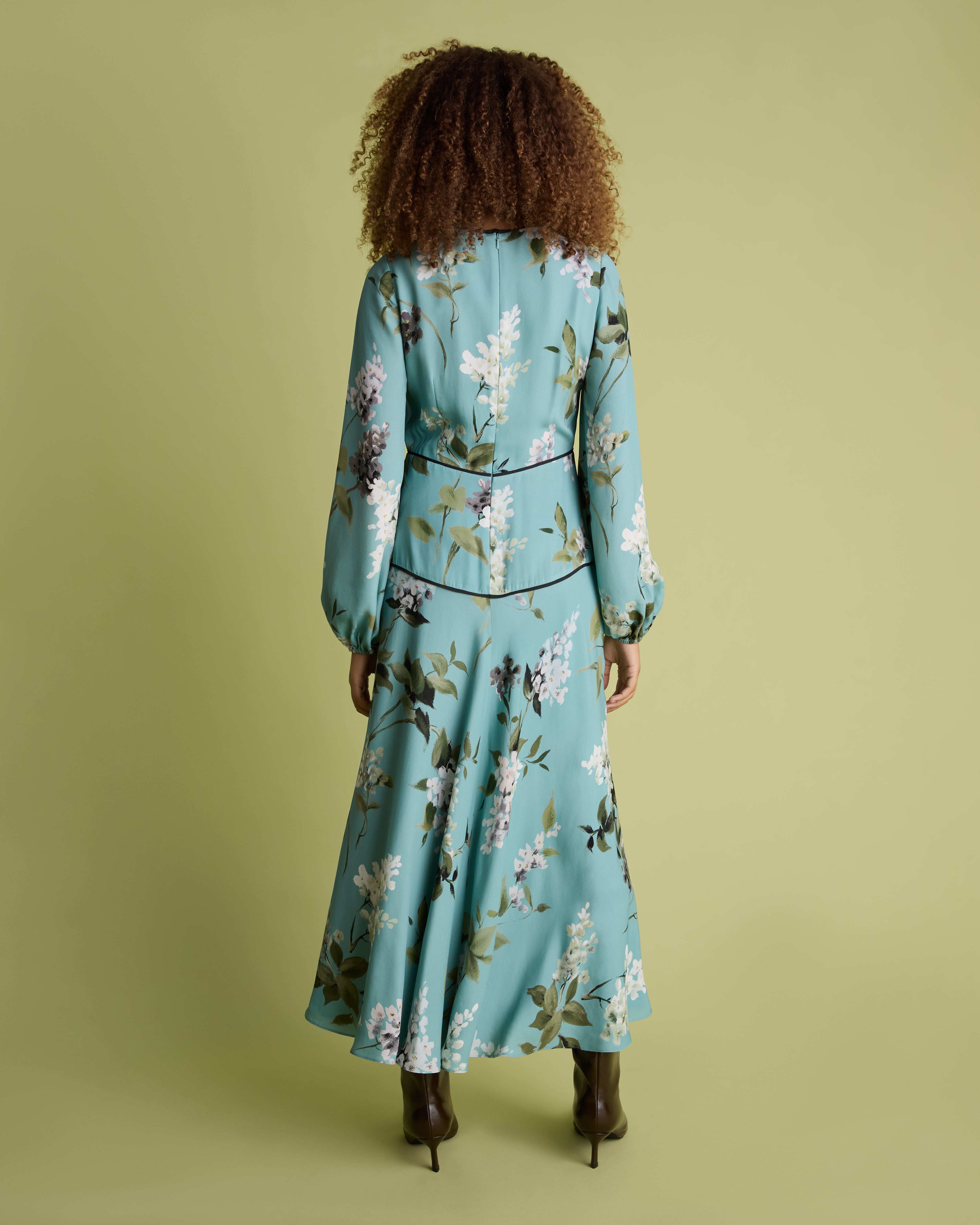 Blue Floral Print Fit and Flare Midi Dress