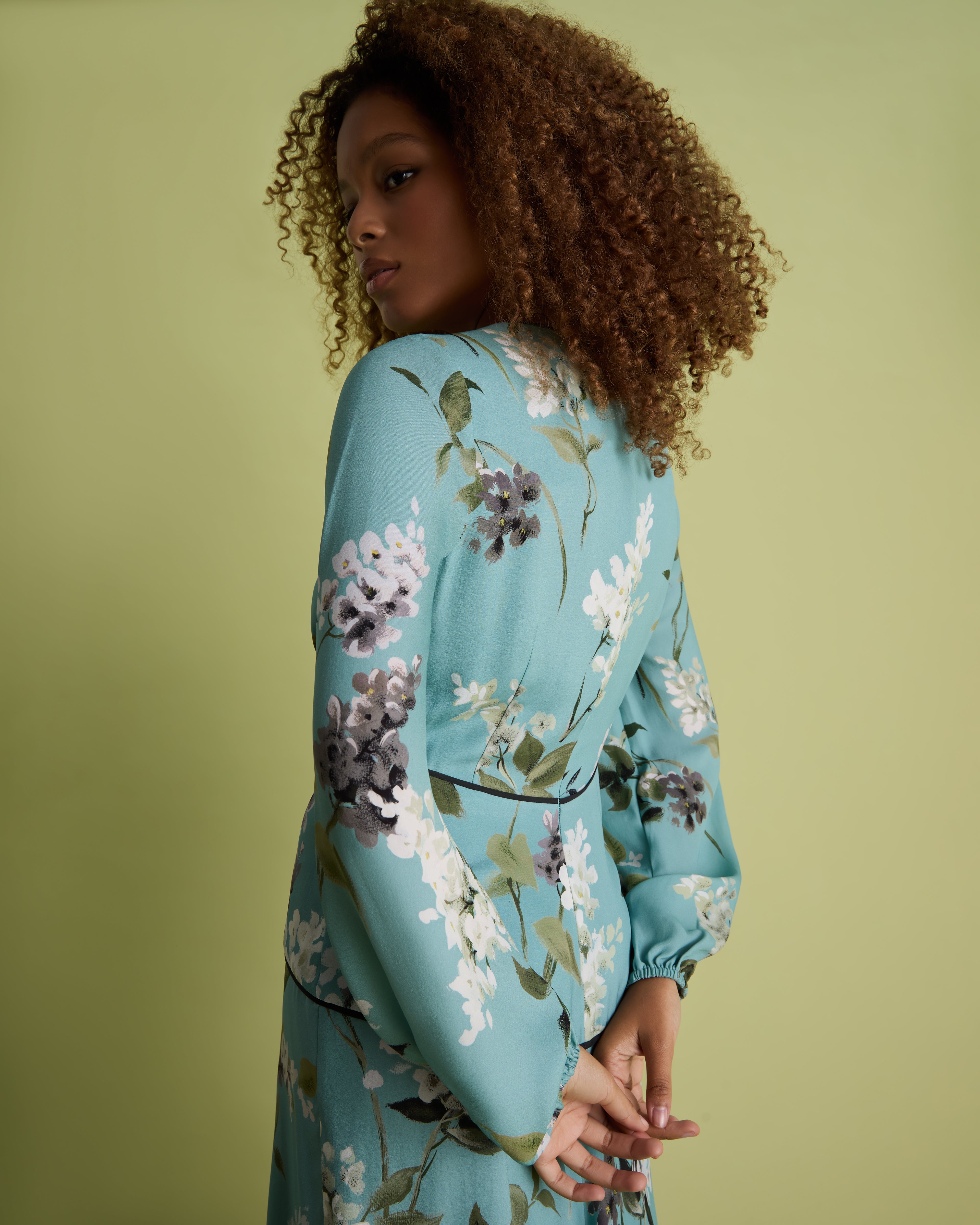 Blue Floral Print Fit and Flare Midi Dress