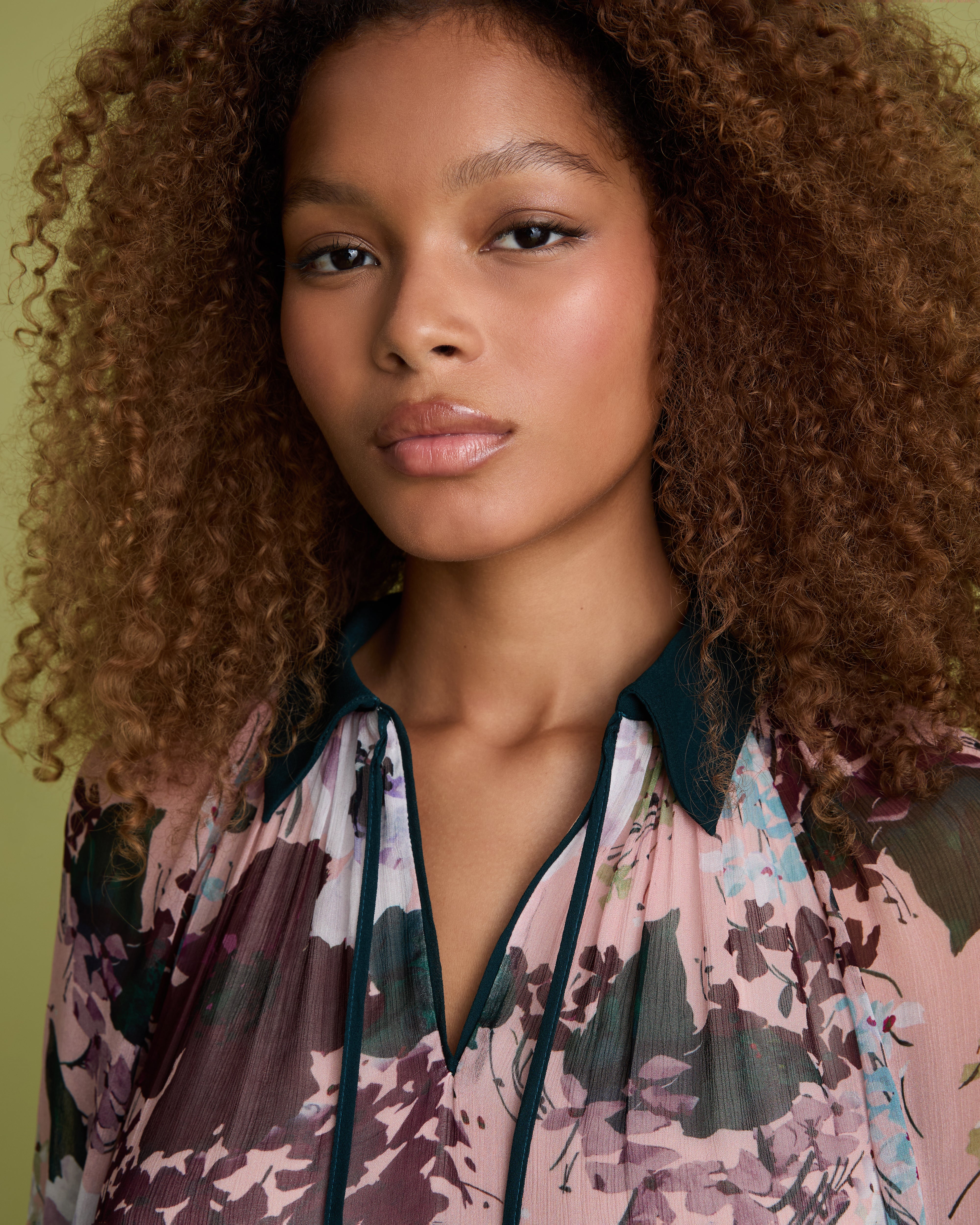 Pink Floral Print Blouson Sleeve Midi Dress