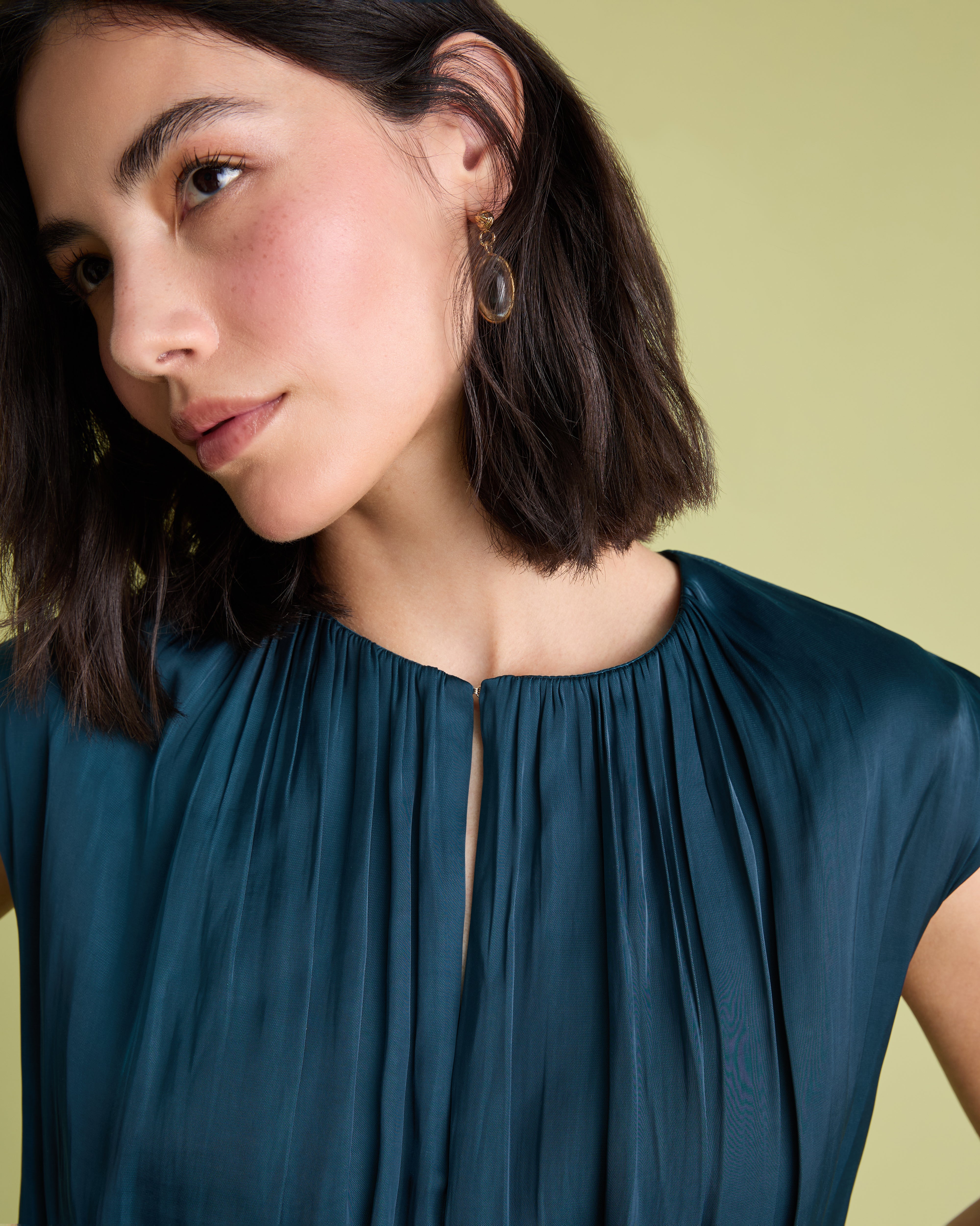 Teal Rib Knit and Satin Fit and Flare Midi Dress