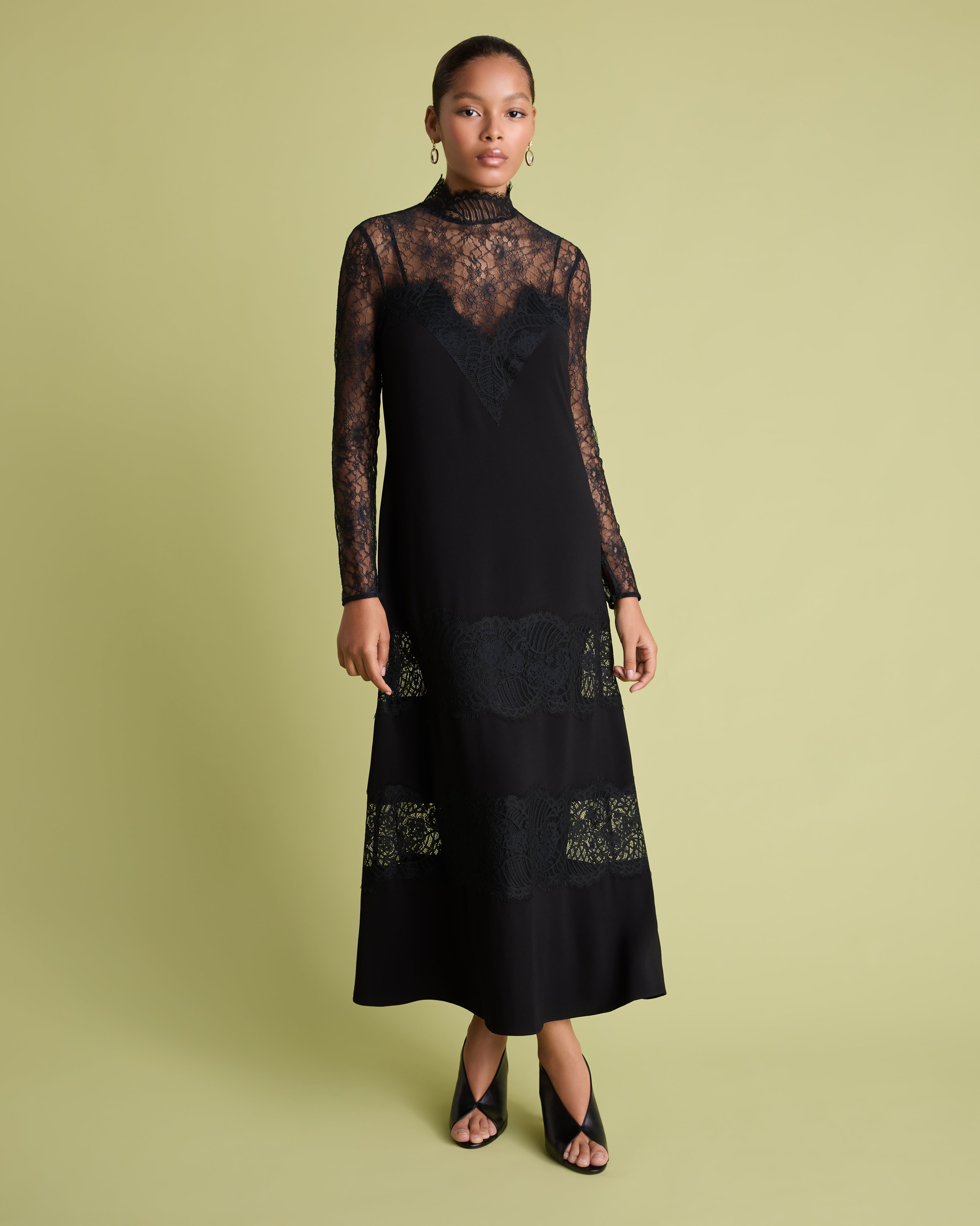 Black Lace Detail Midi Dress