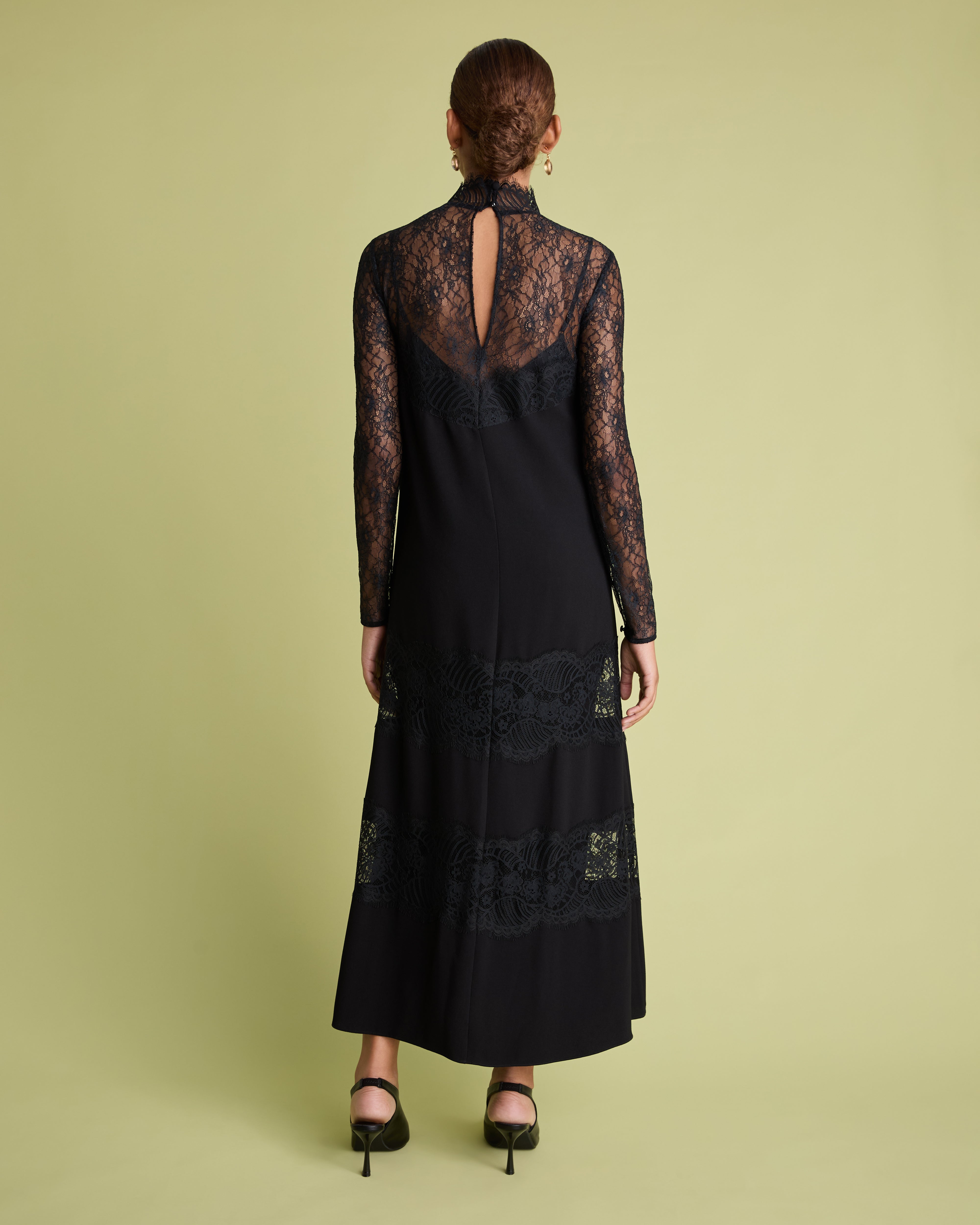 Black Lace Detail Midi Dress
