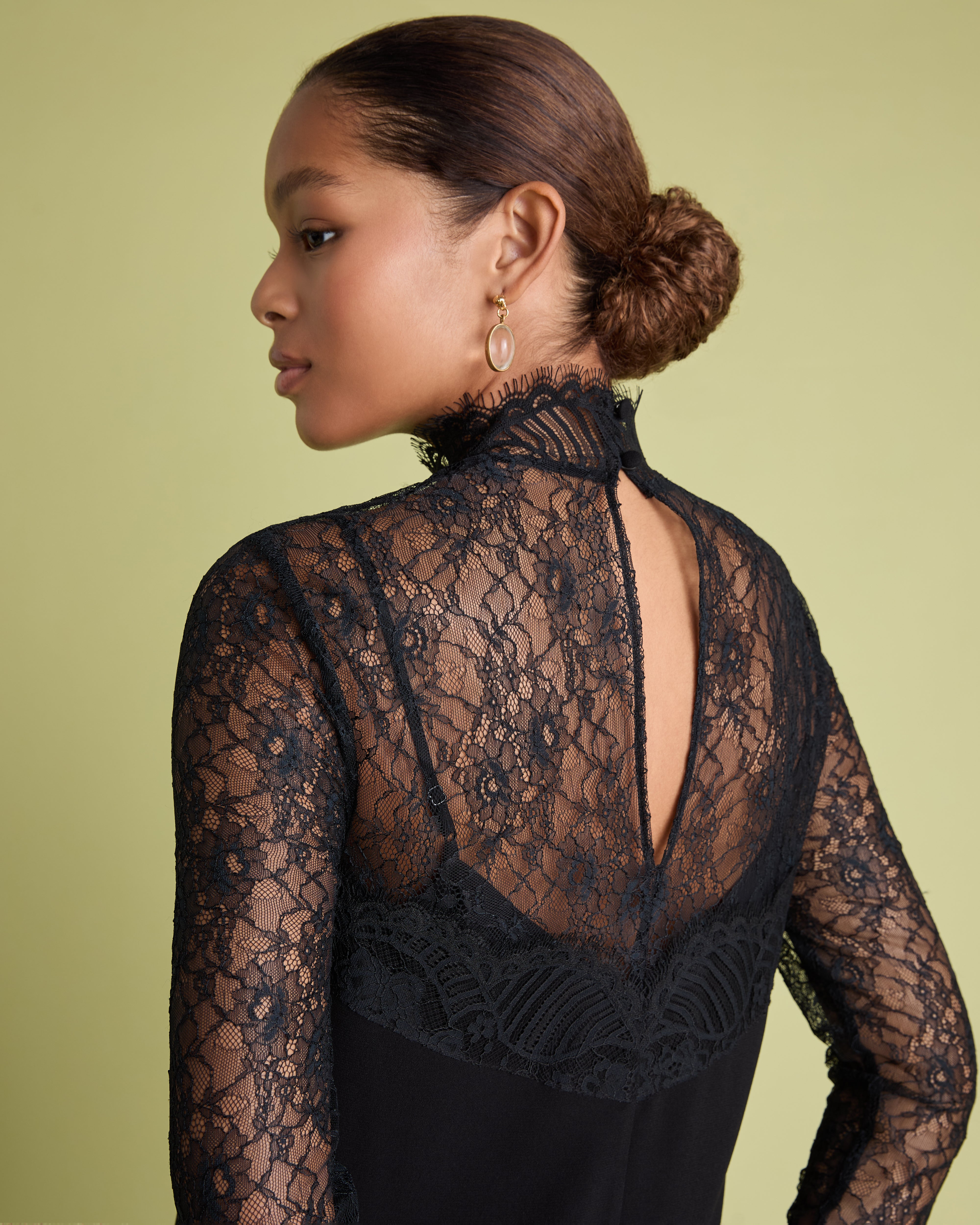 Black Lace Detail Midi Dress