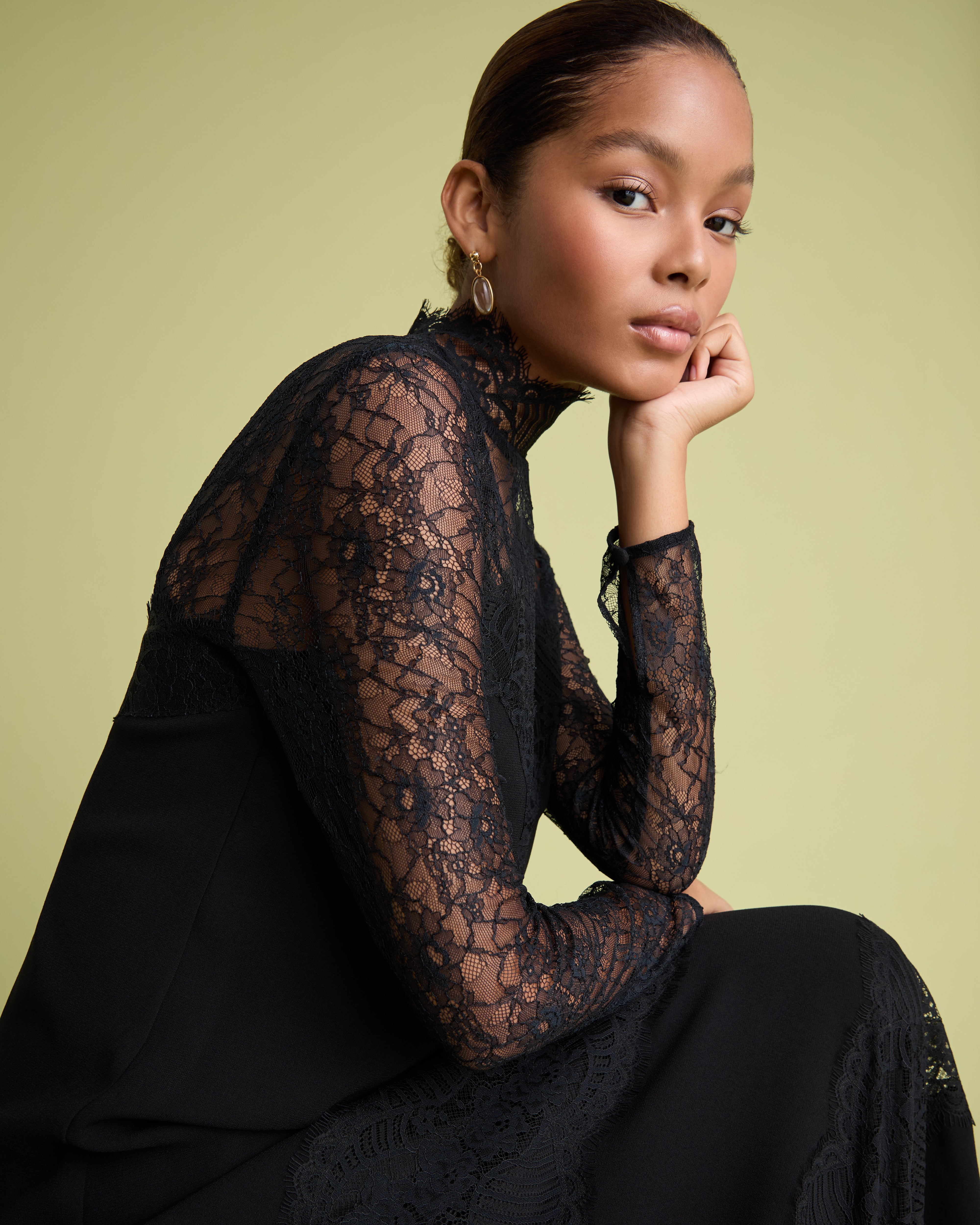 Black Lace Detail Midi Dress