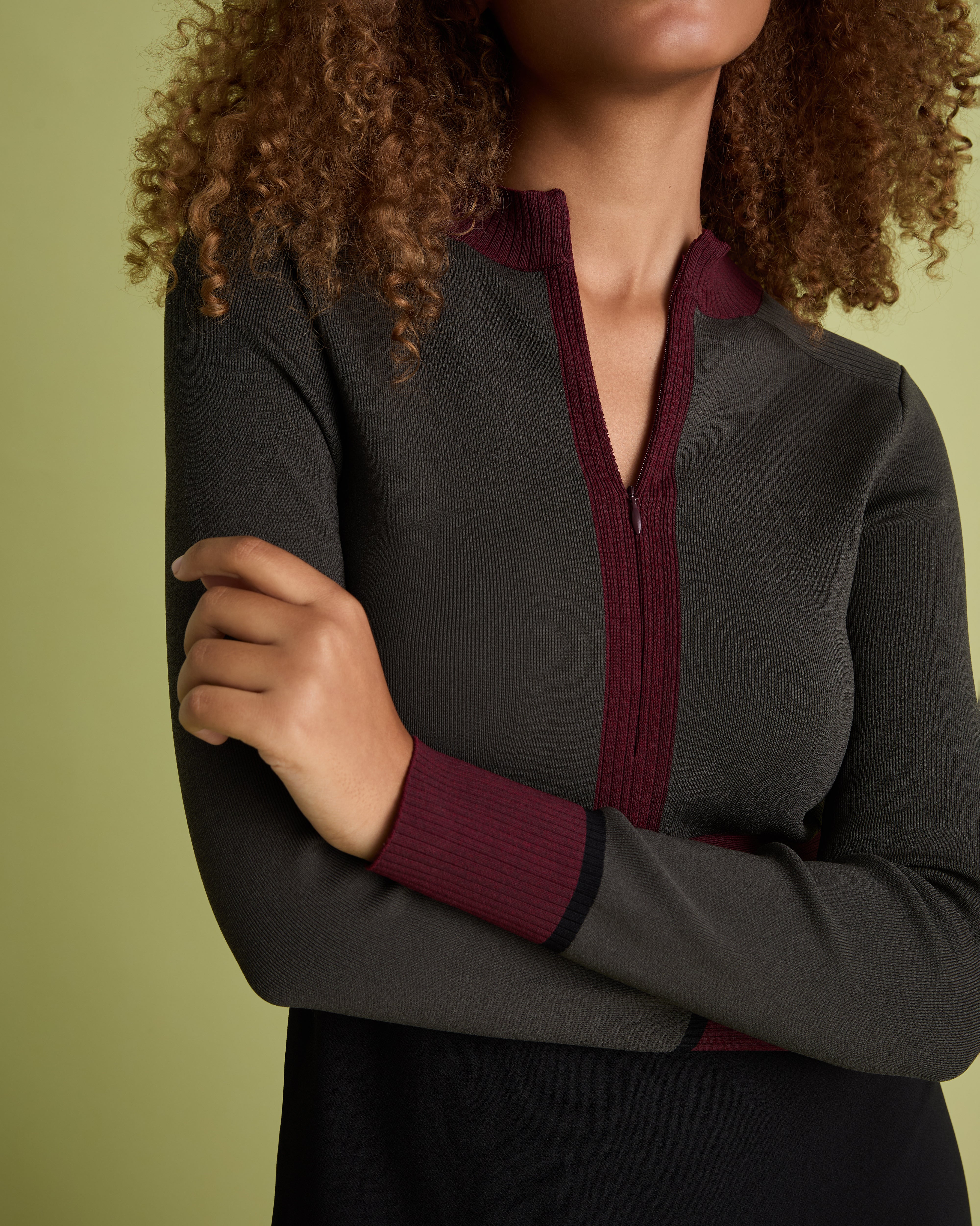 Colourblock Knit and Woven Midi Dress