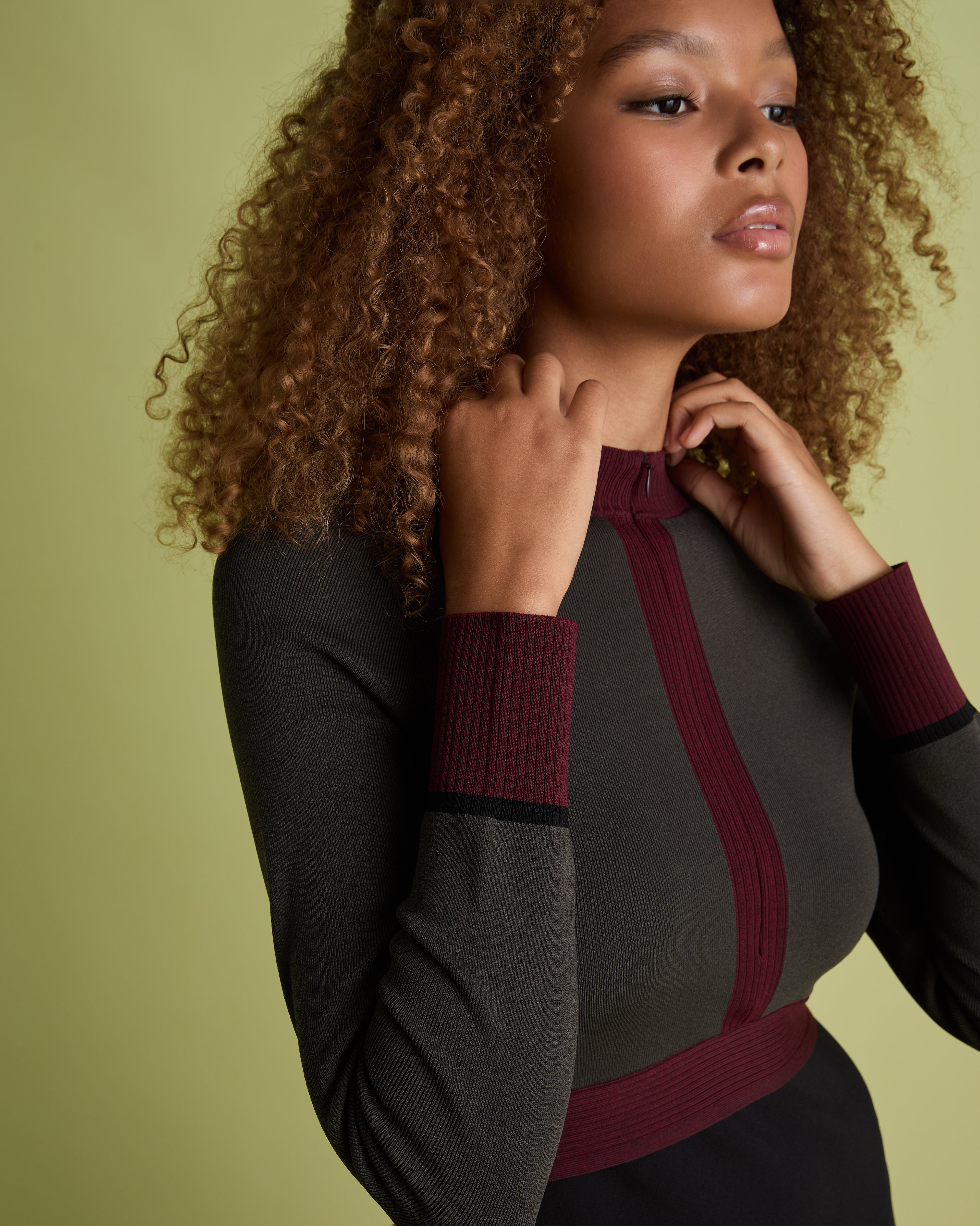 Colourblock Knit and Woven Midi Dress