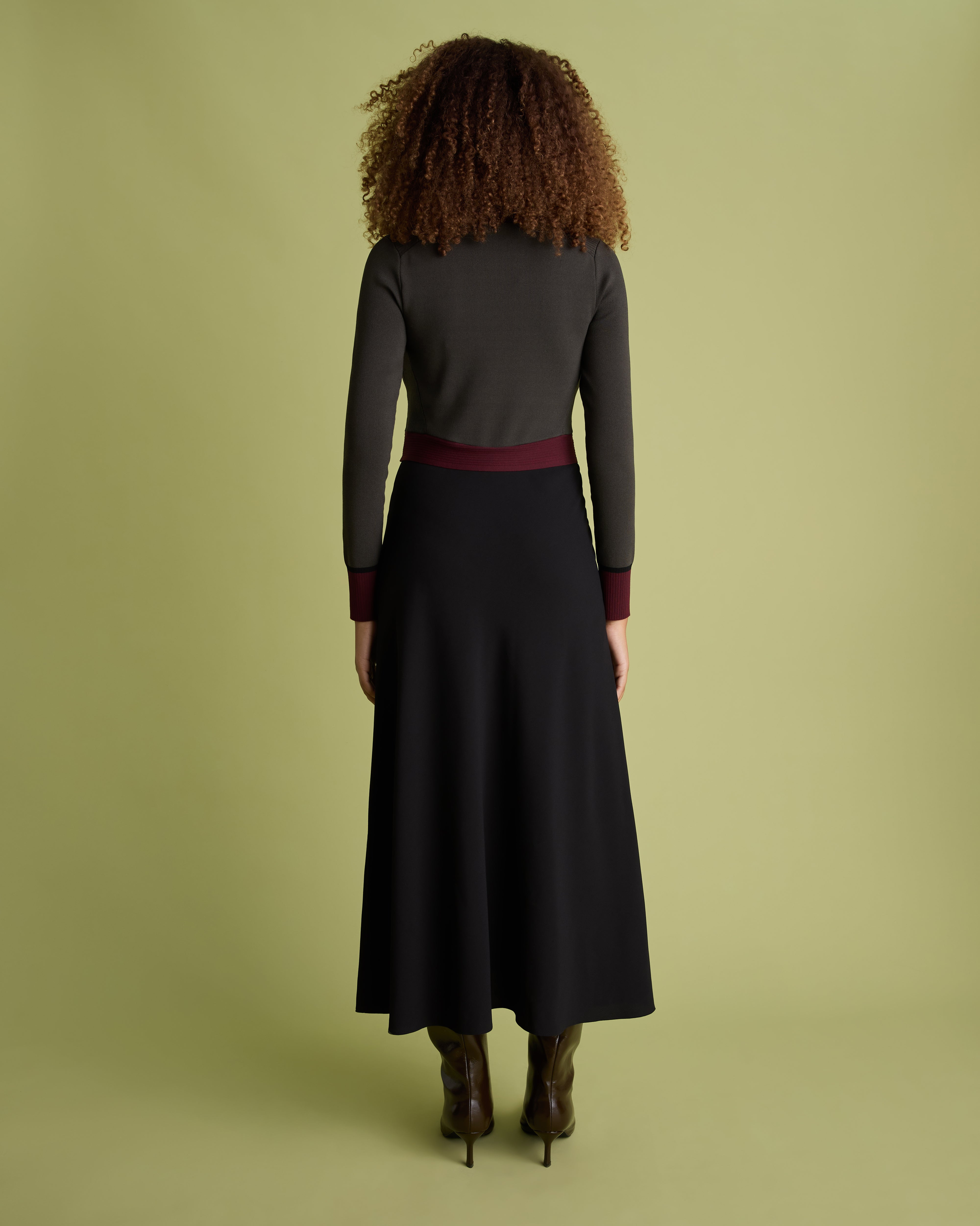 Colourblock Knit and Woven Midi Dress