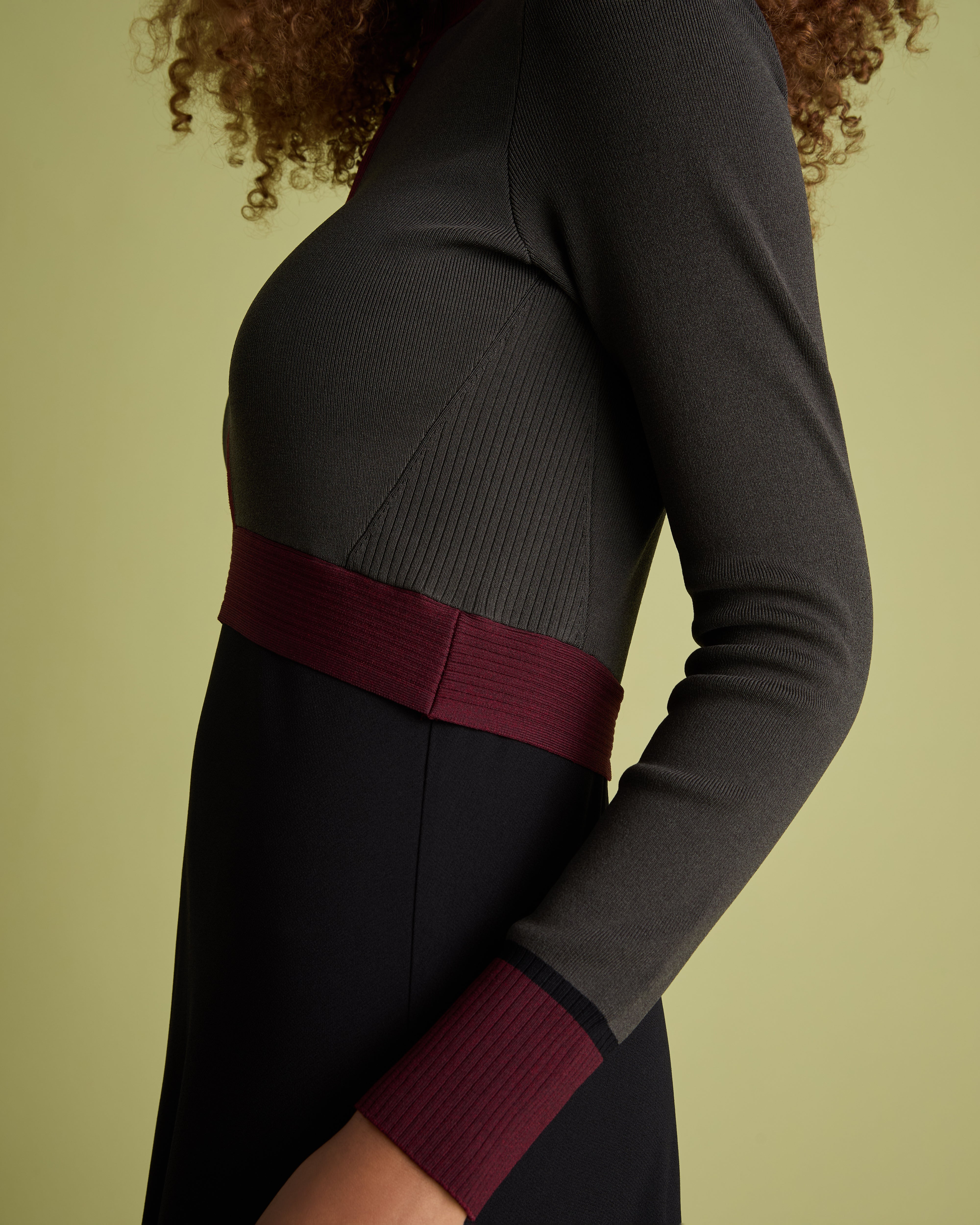 Colourblock Knit and Woven Midi Dress