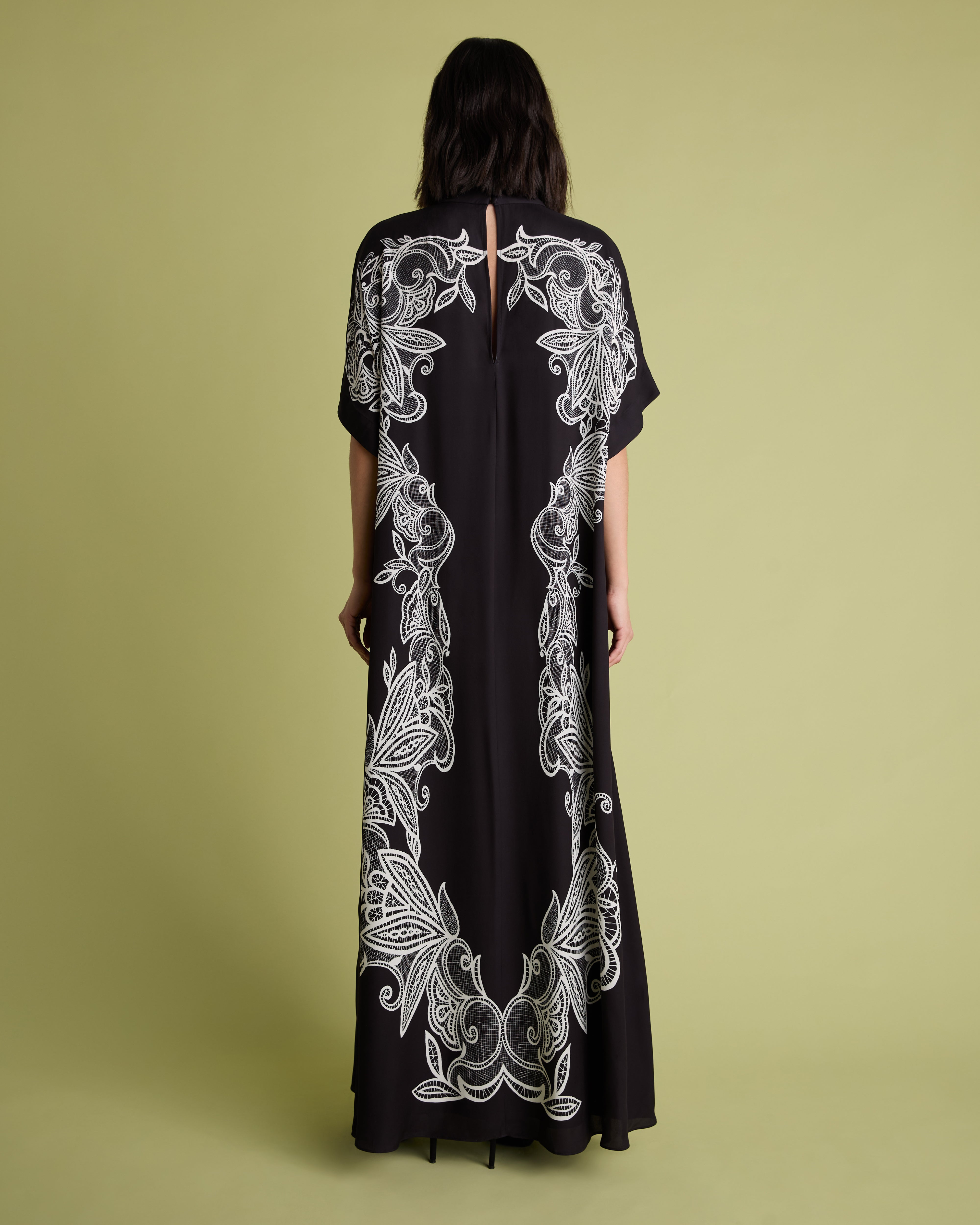 Black Lace Print Maxi Column Dress