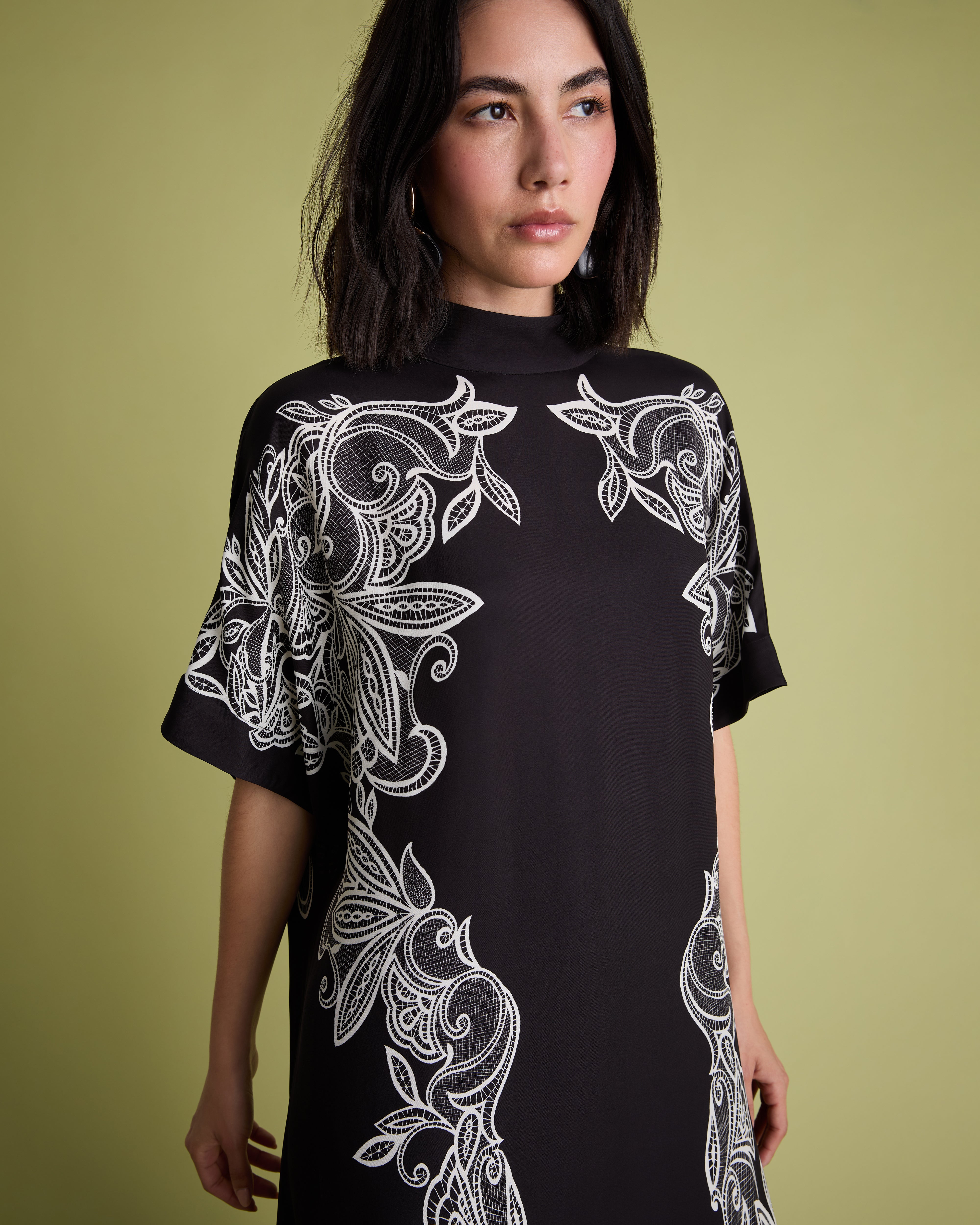 Black Lace Print Maxi Column Dress