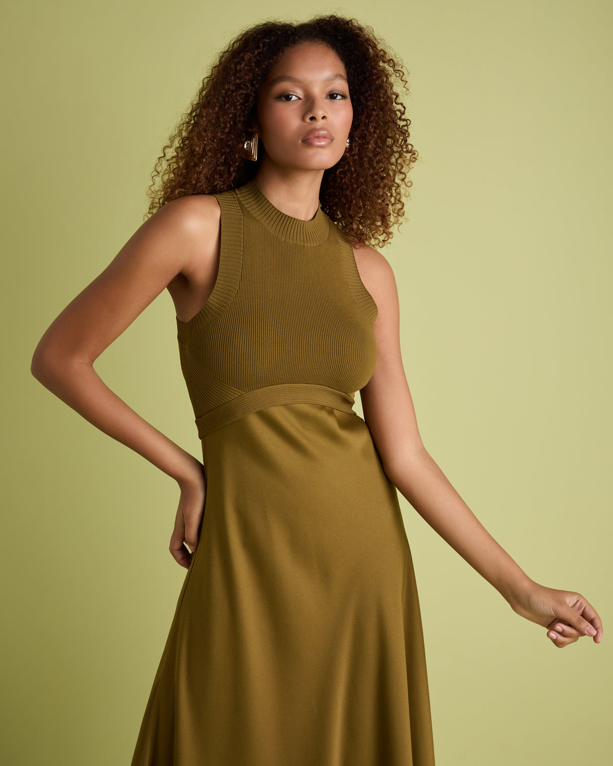 Knit & Rib Satin Hybrid Midi Dress