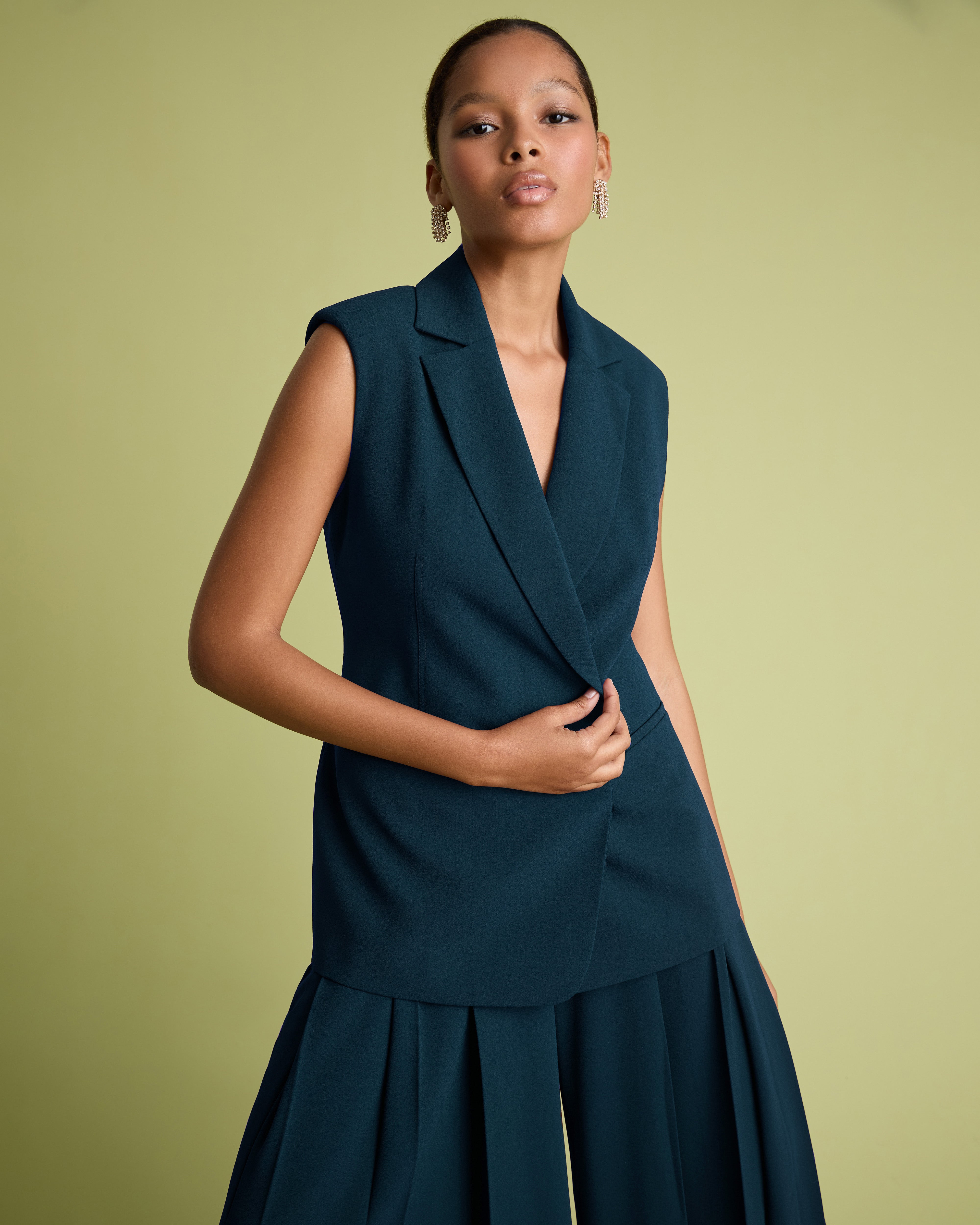 Teal Tailored Crepe Waistcoat