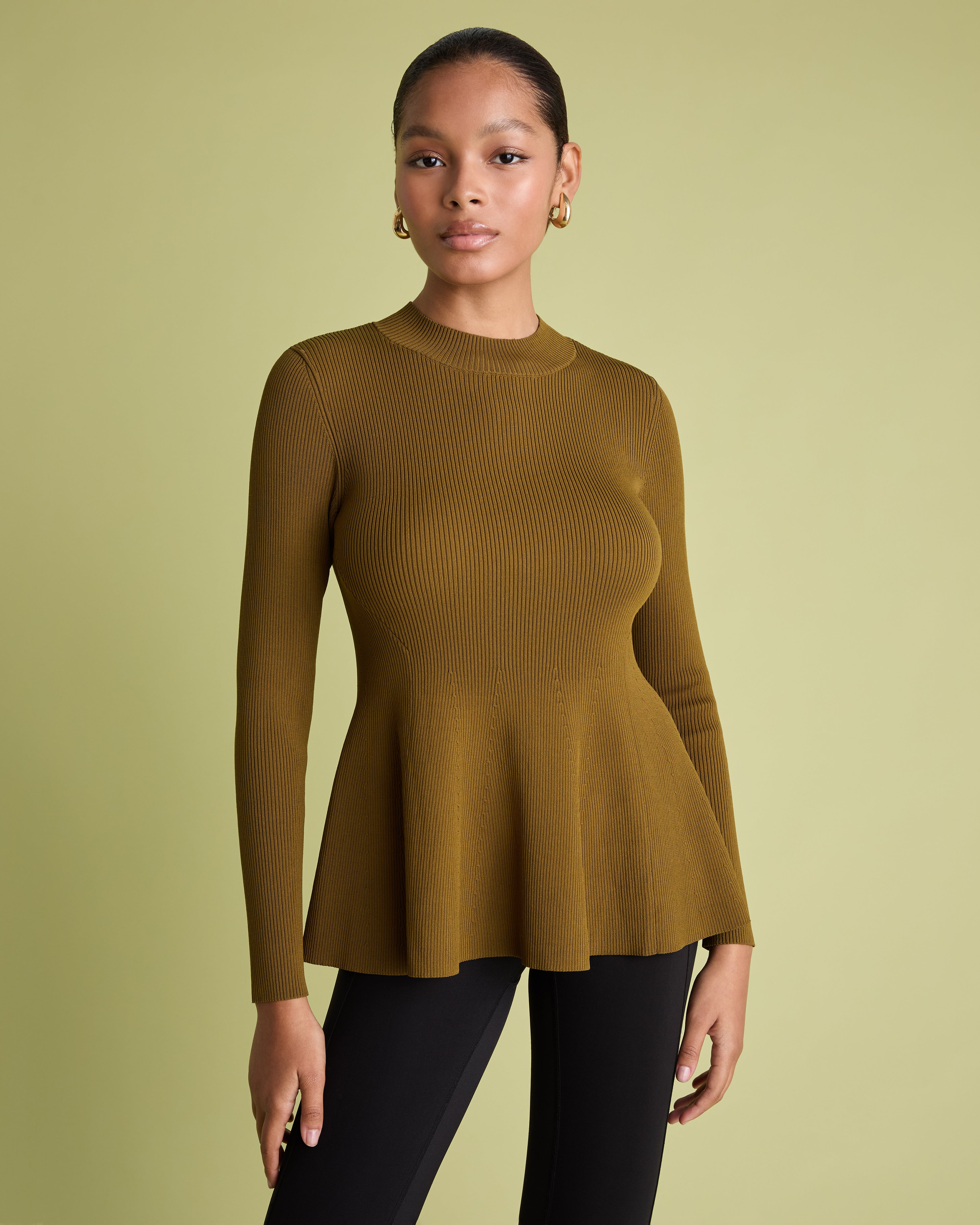 Khaki Peplum Rib Knit Jumper