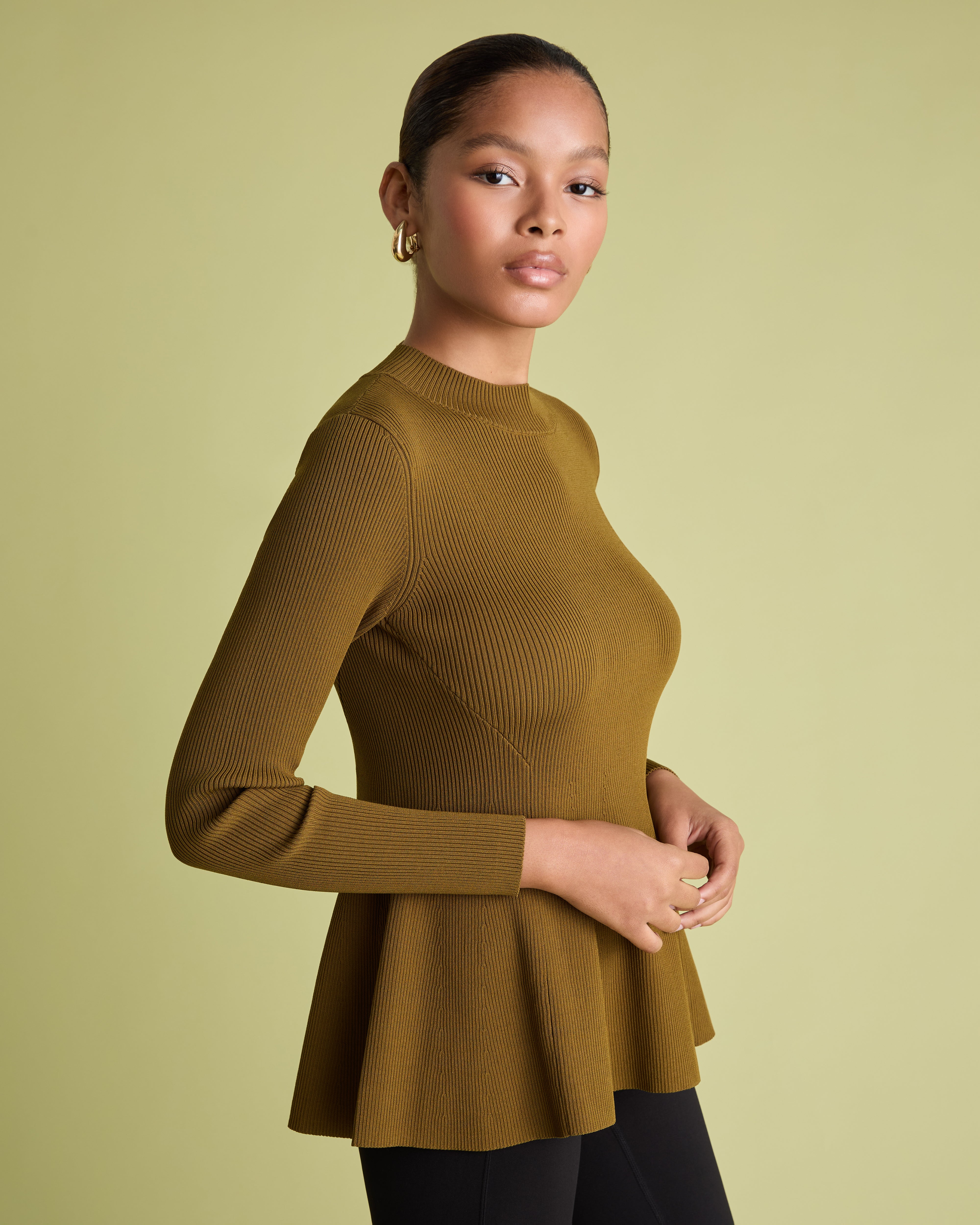 Khaki Peplum Rib Knit Jumper