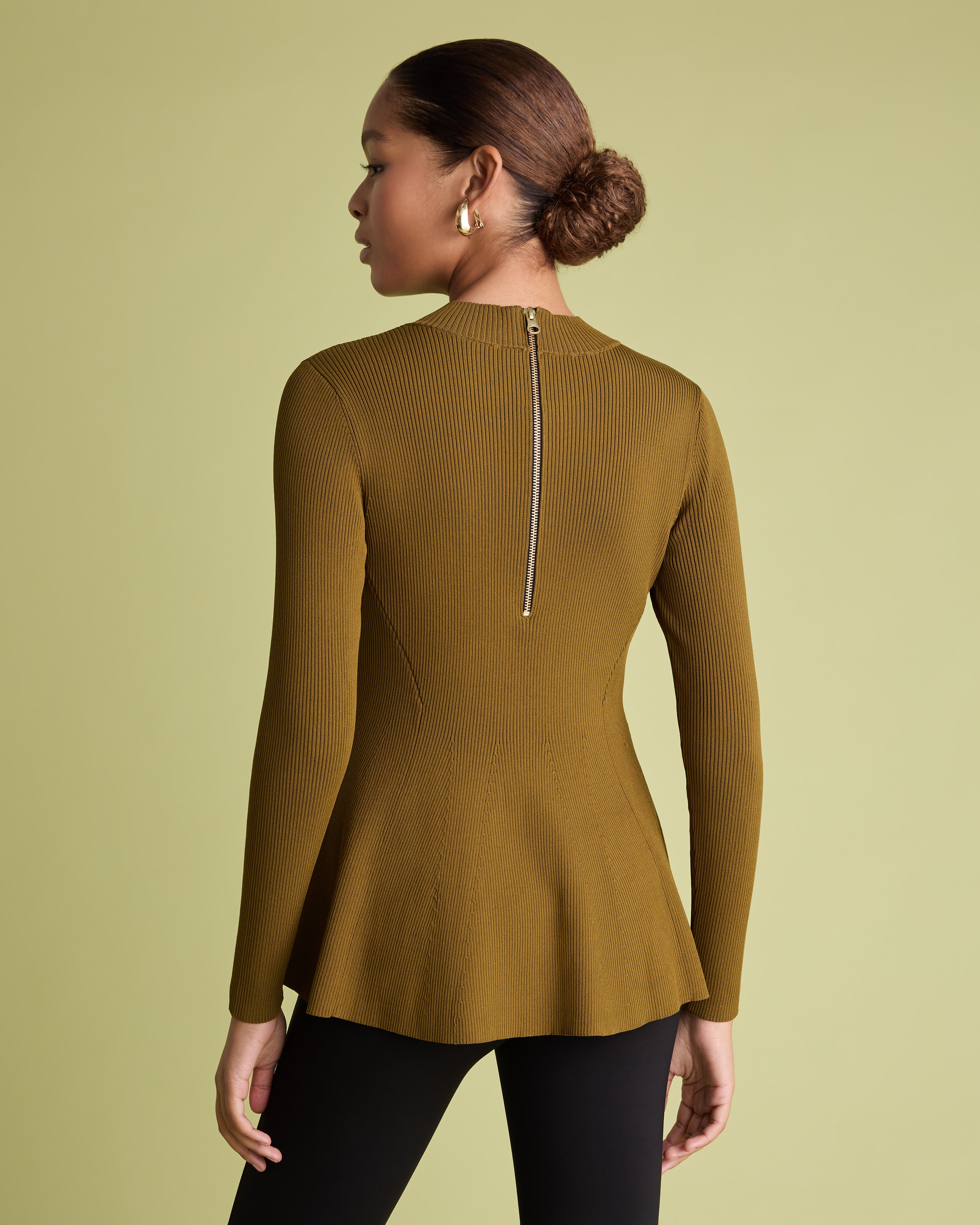 Khaki Peplum Rib Knit Jumper