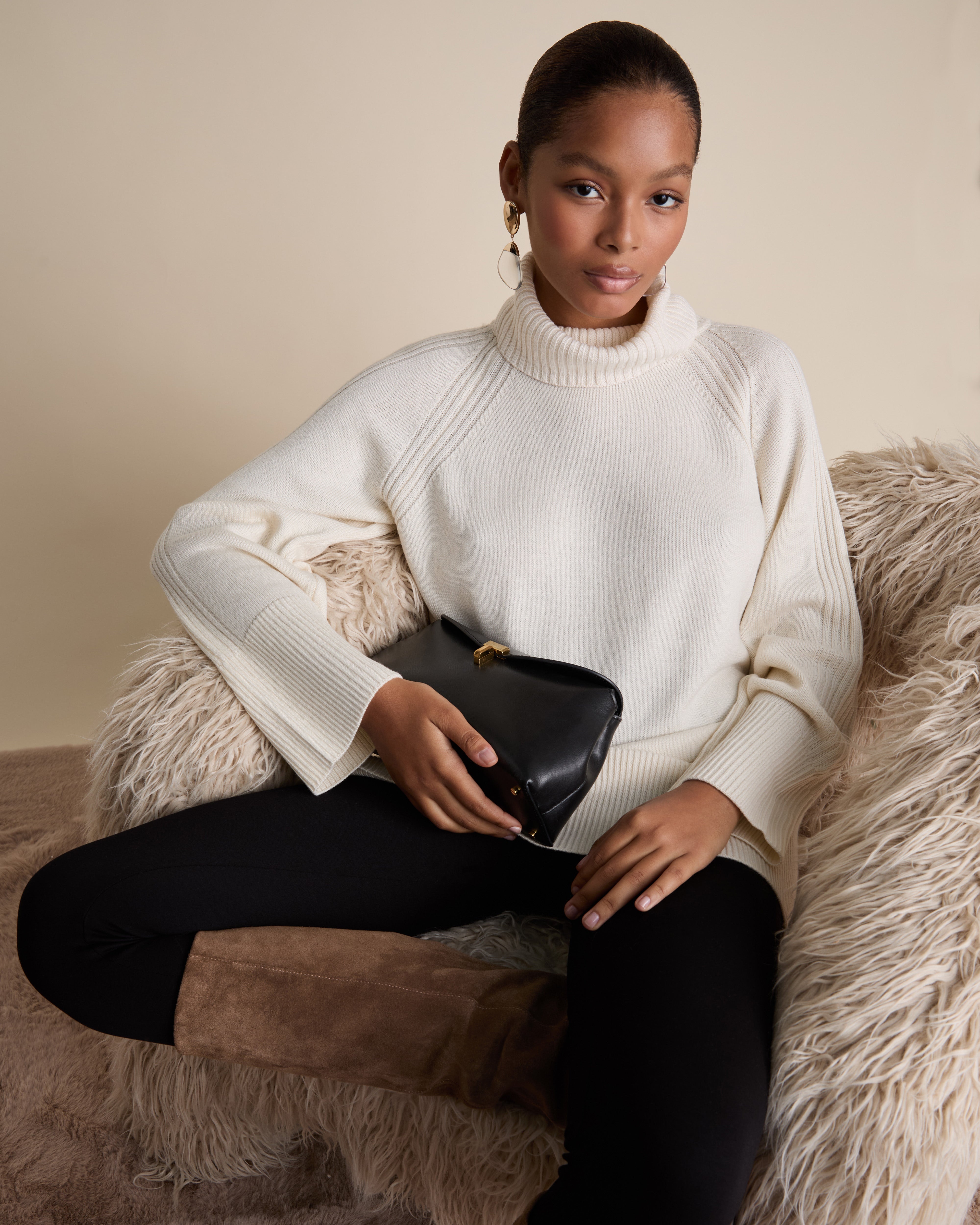 Ivory Cashmere Blend Roll Neck Jumper