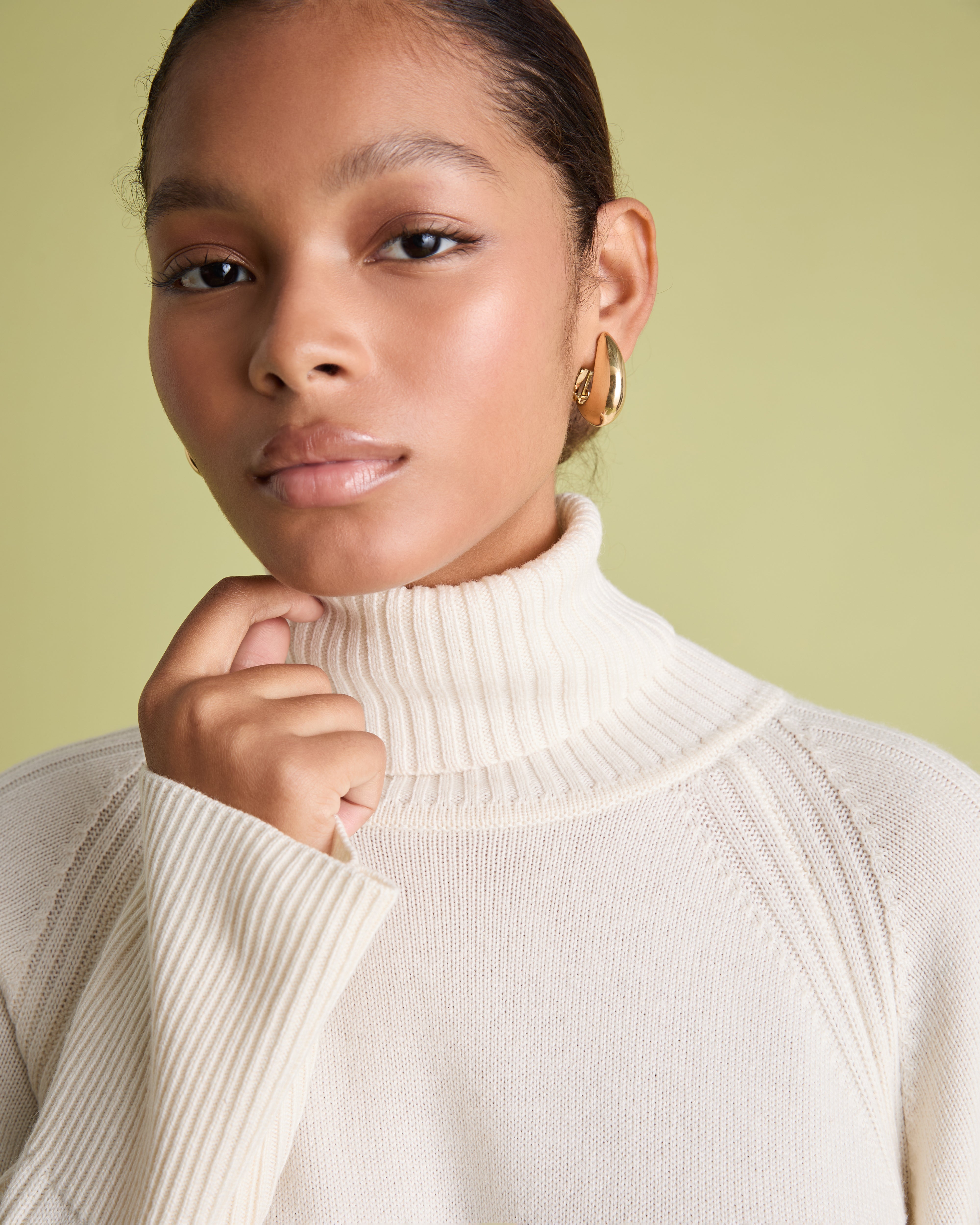 Ivory Cashmere Blend Roll Neck Jumper