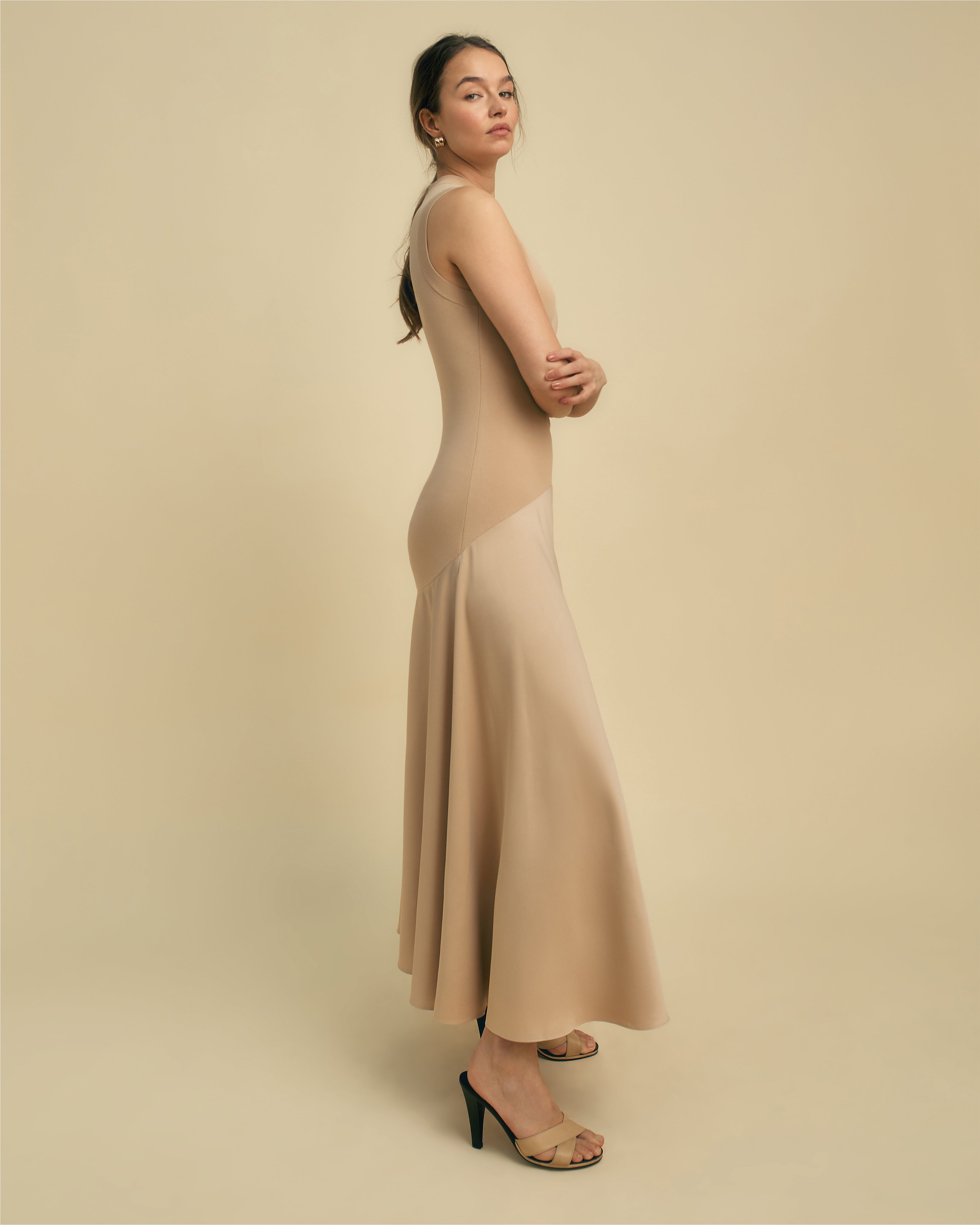 sleeveless knit dresses Sleeveless Contrast Ribbed Knit Maxi Dress