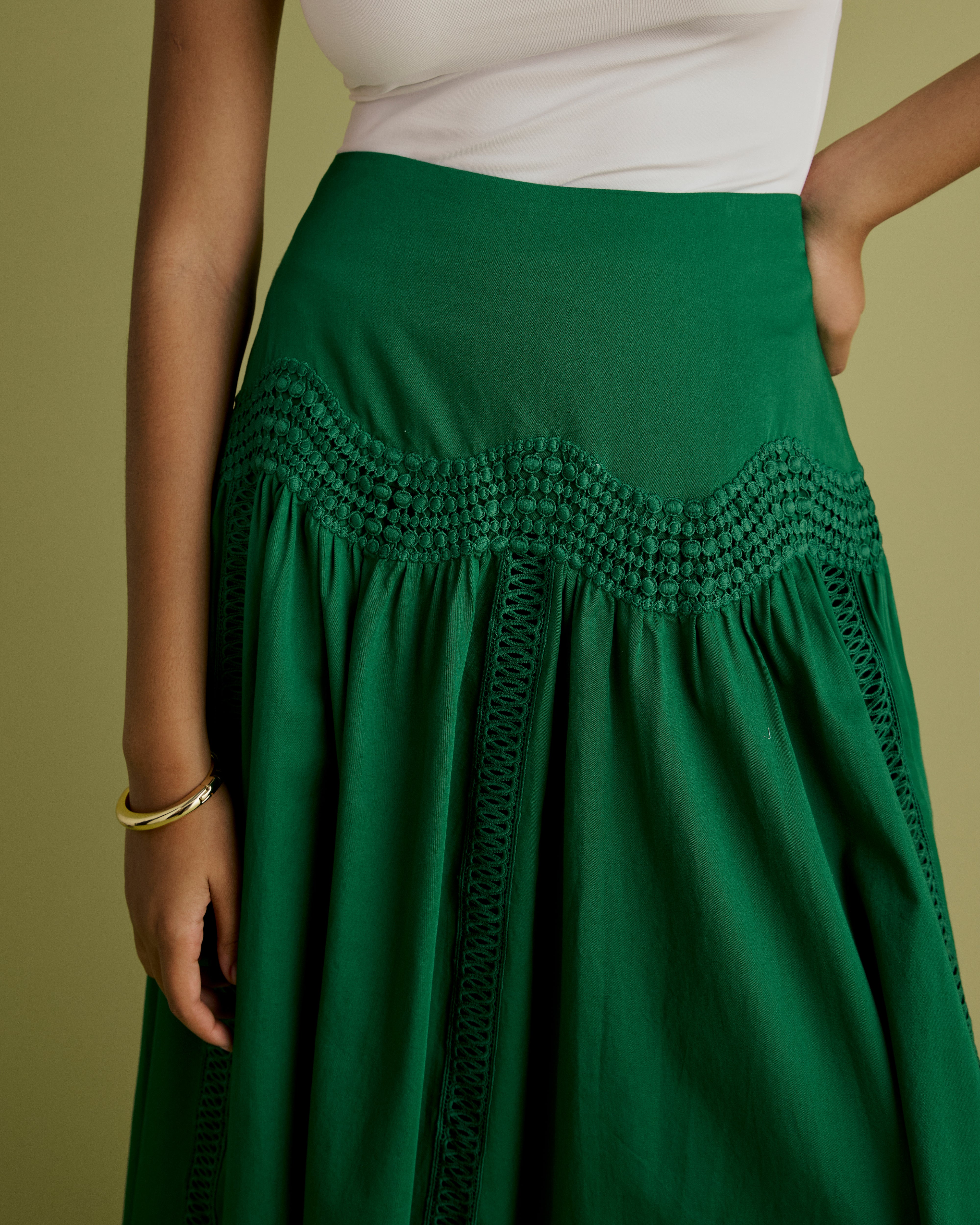 Lace Detail Cotton Midi Skirt