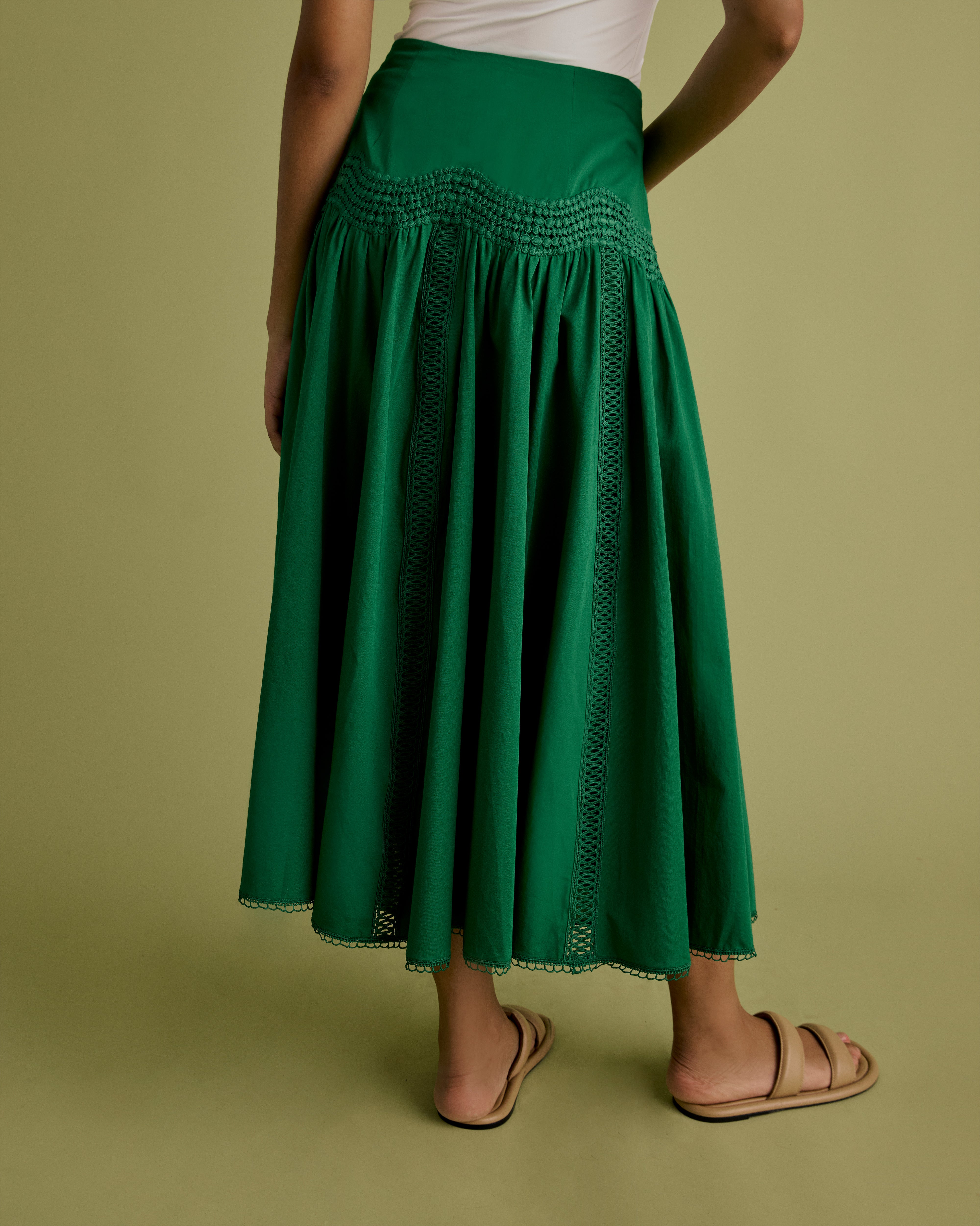 Lace Detail Cotton Midi Skirt