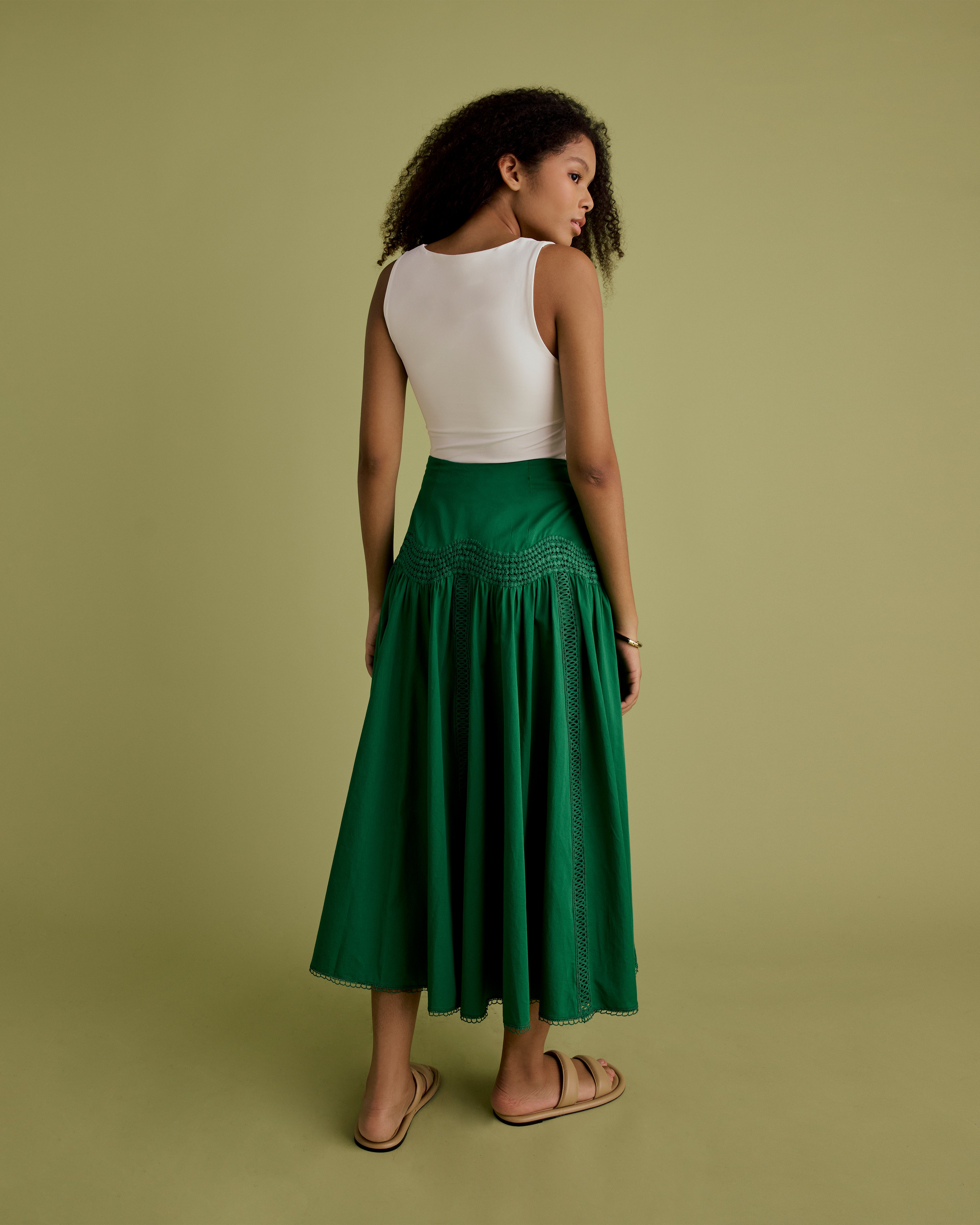 Lace Detail Cotton Midi Skirt