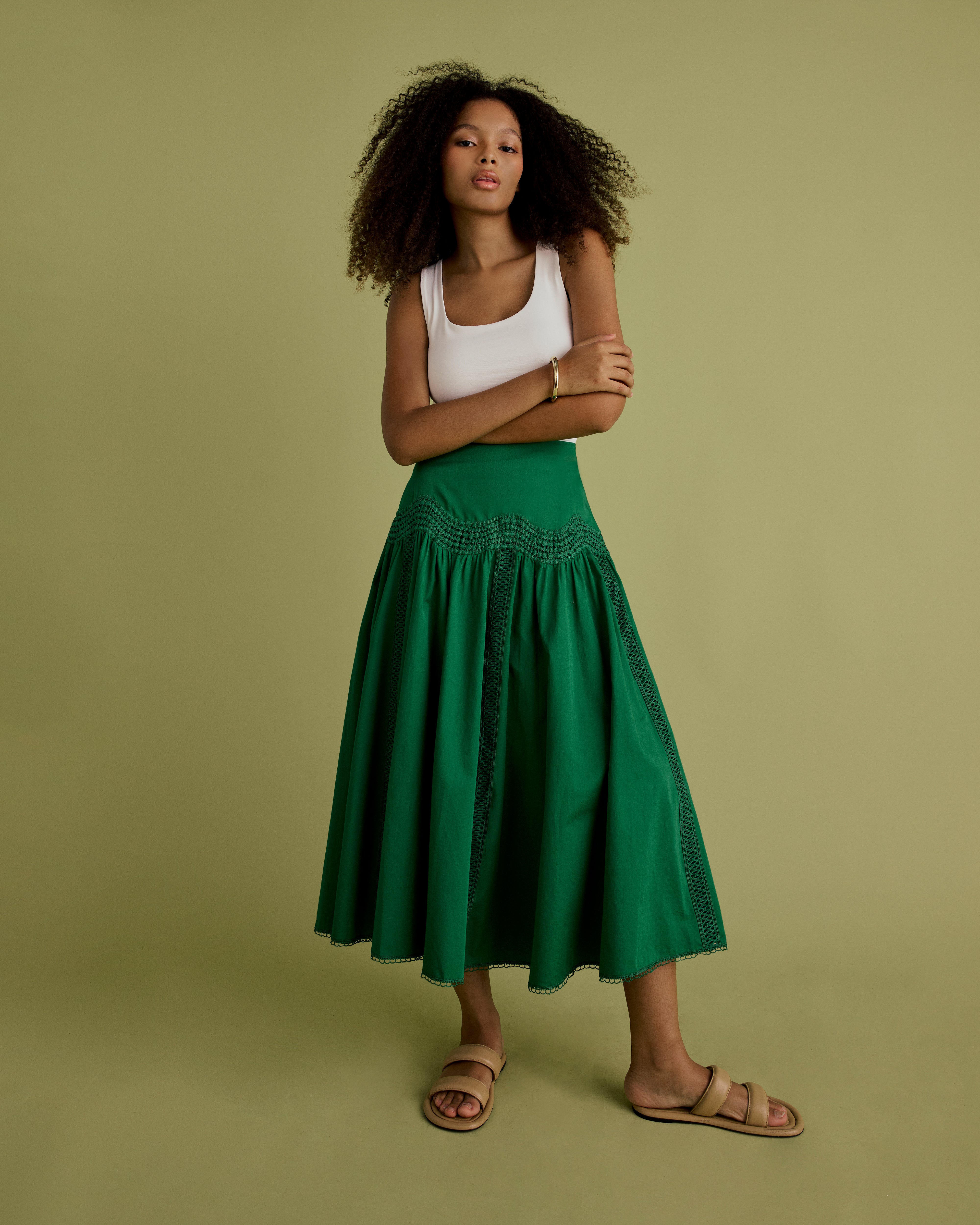 Lace Detail Cotton Midi Skirt