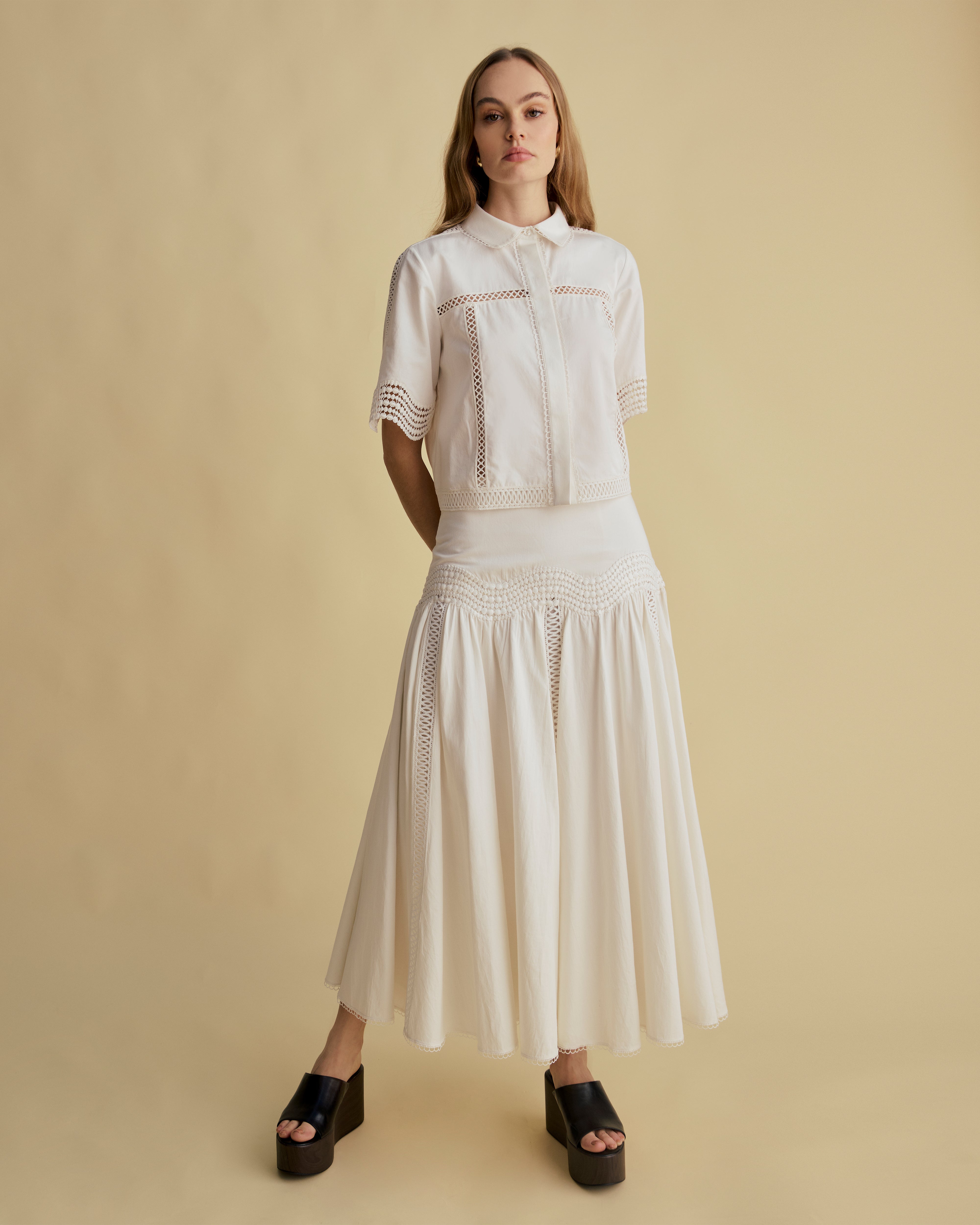 Lace Detail Cotton Midi Skirt