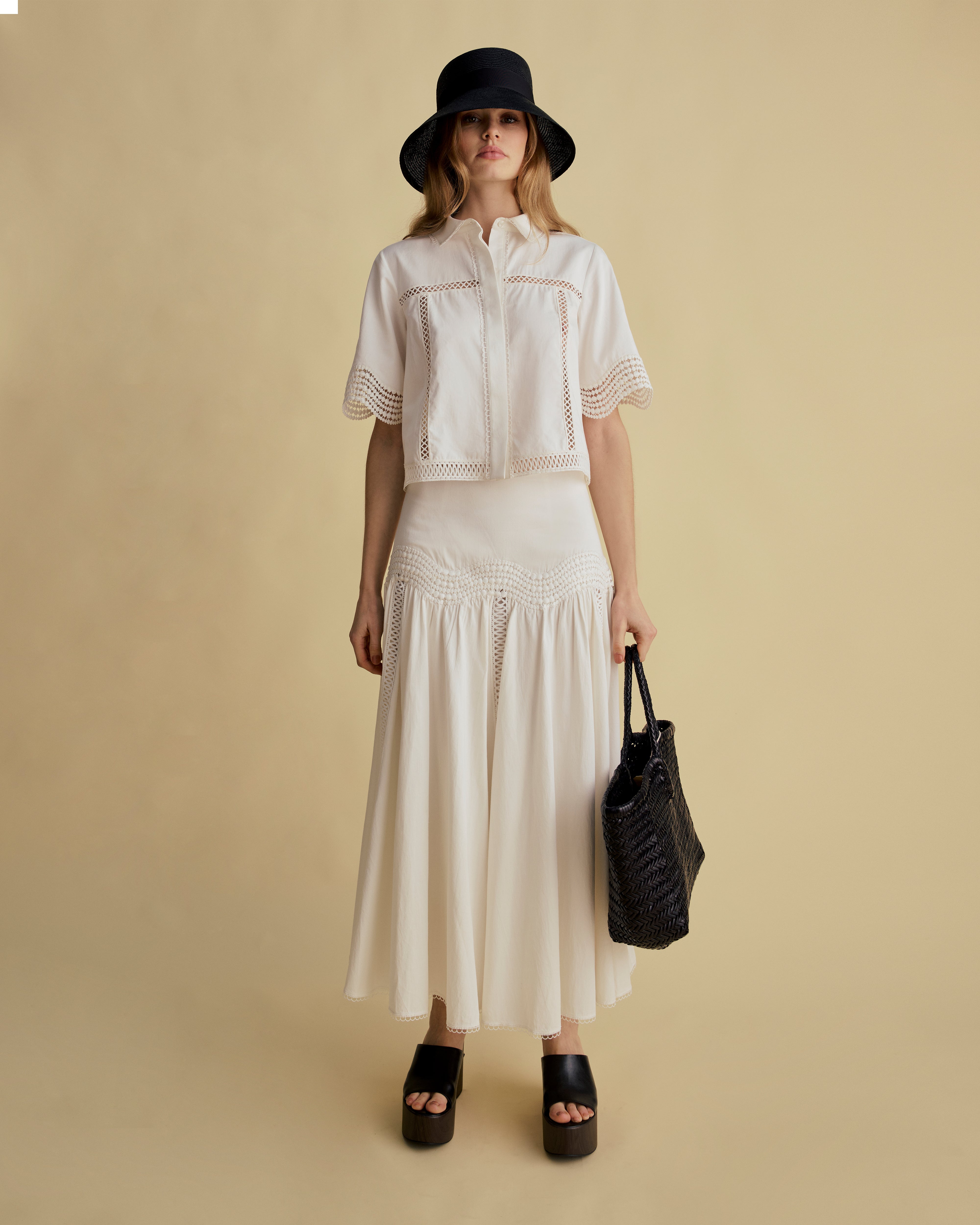 Lace Detail Cotton Midi Skirt