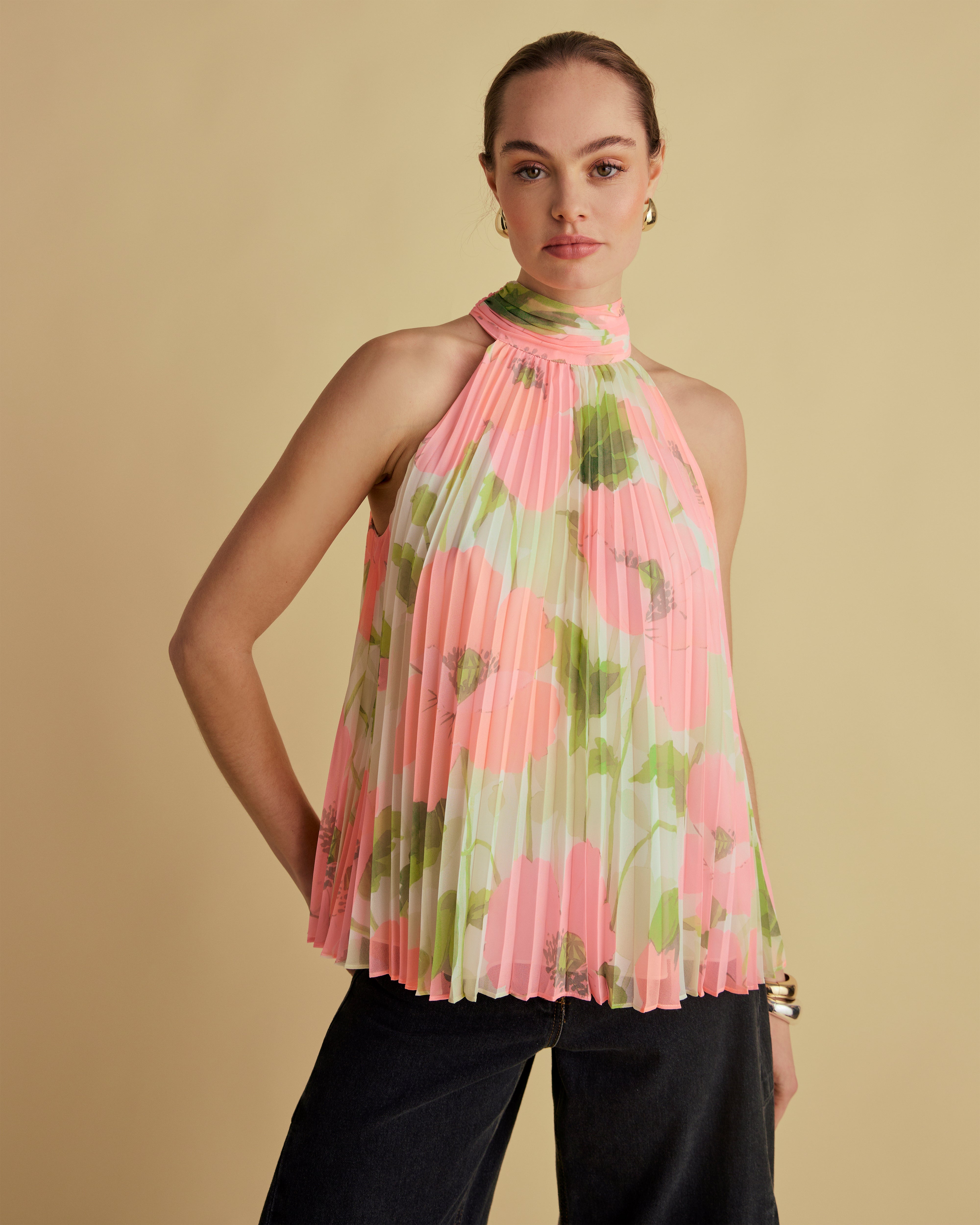 Tie Back Print Halter Top