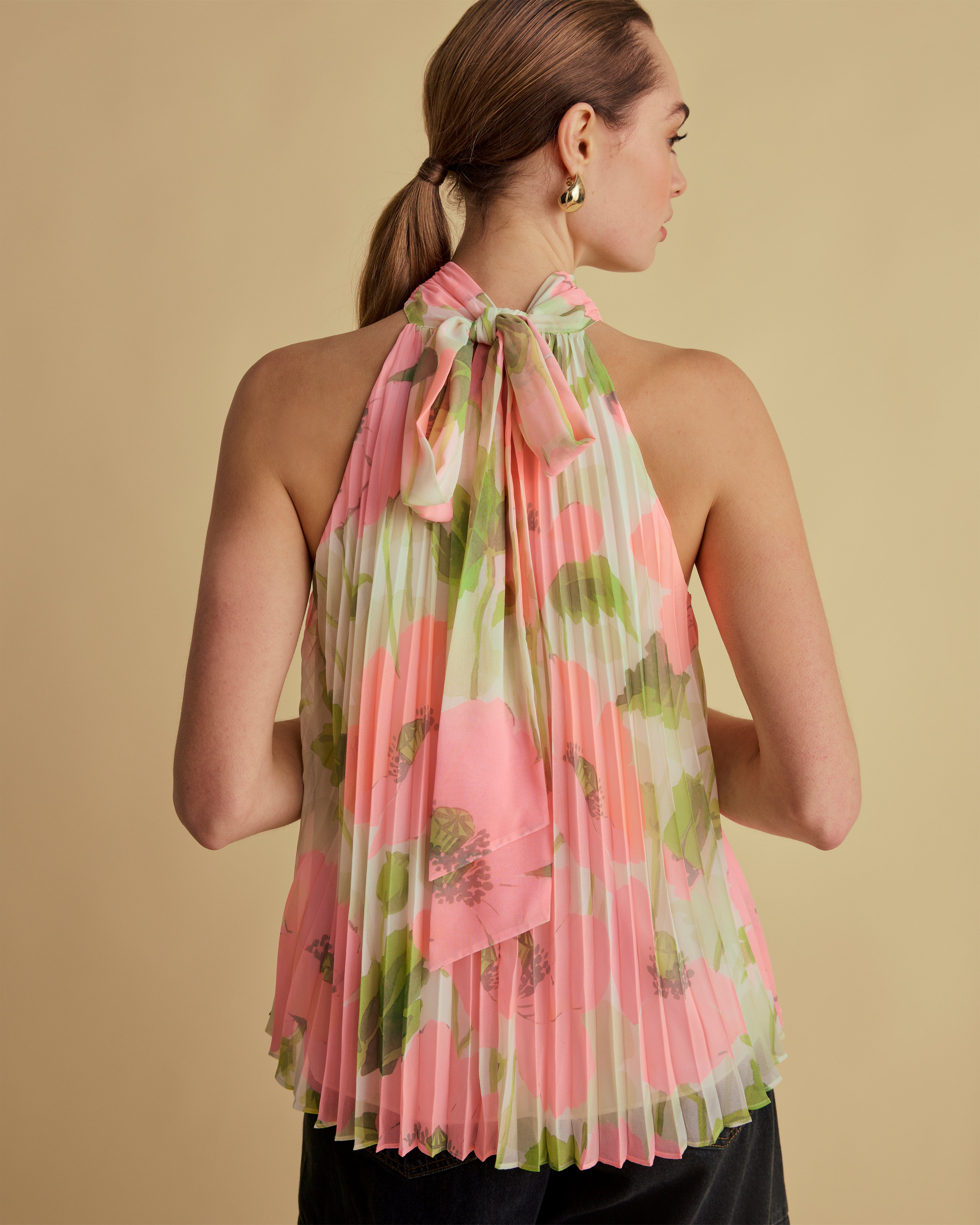 Tie Back Print Halter Top