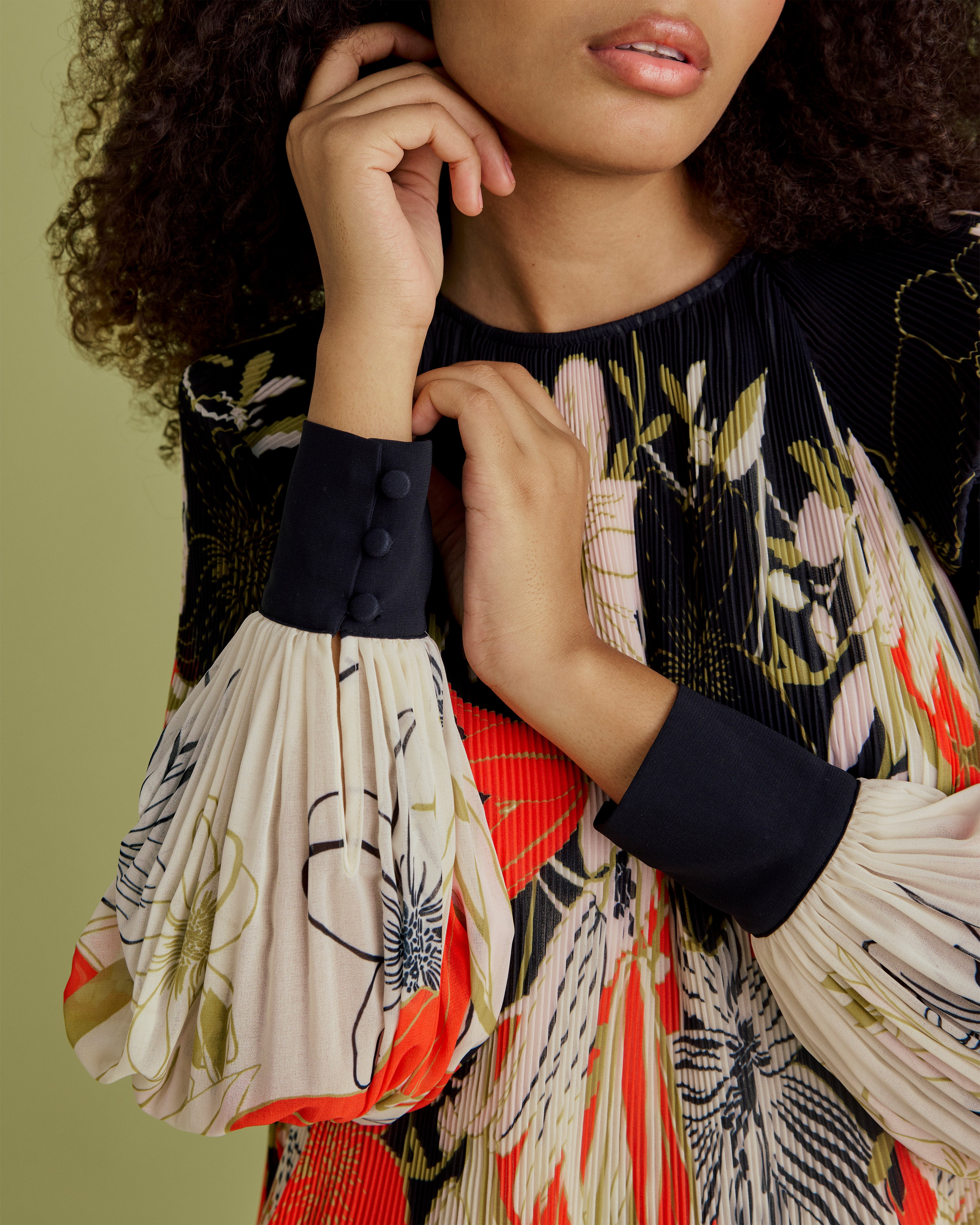 Pleated Blouson Sleeve Top