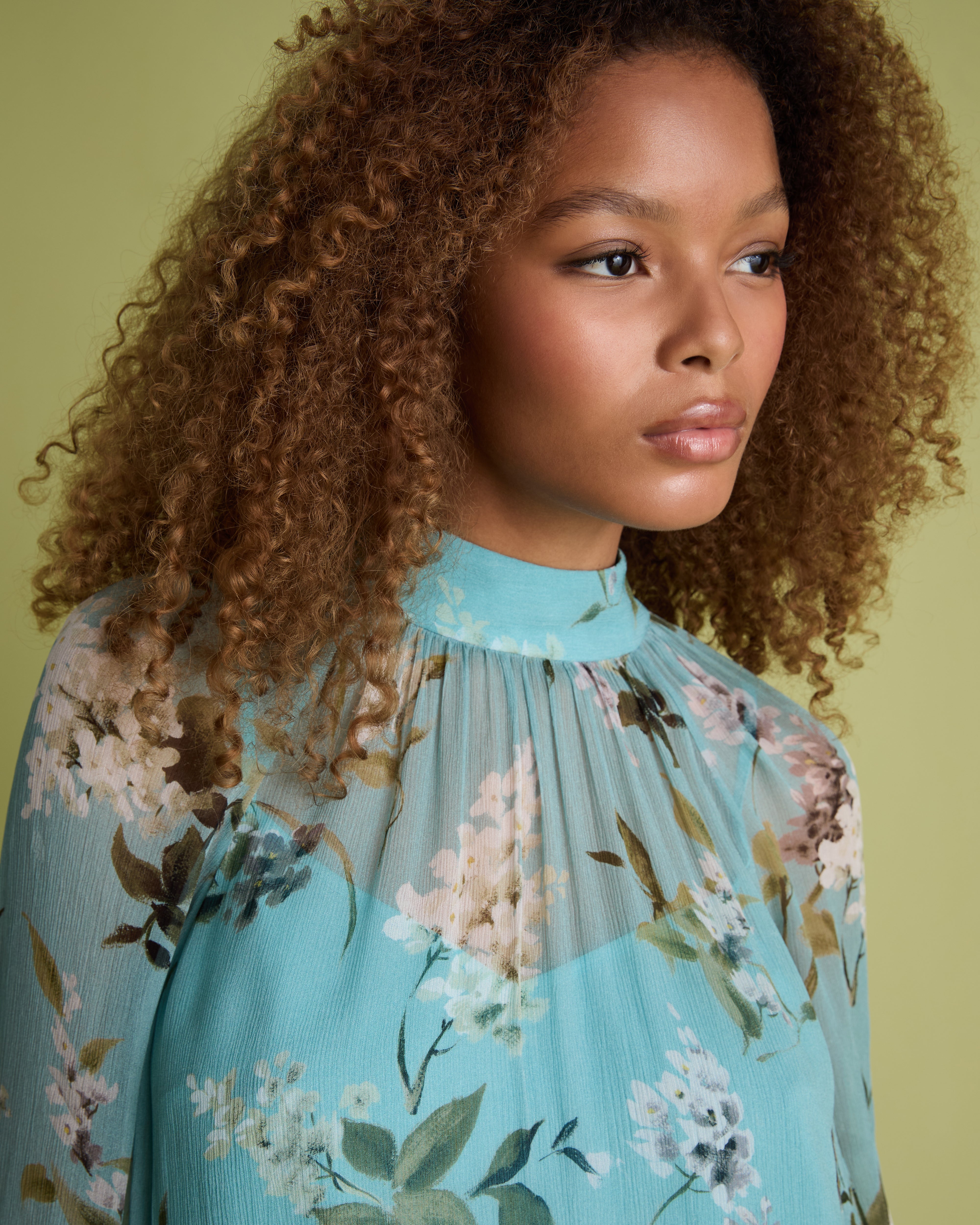 Blue Floral Blouson Sleeve Blouse