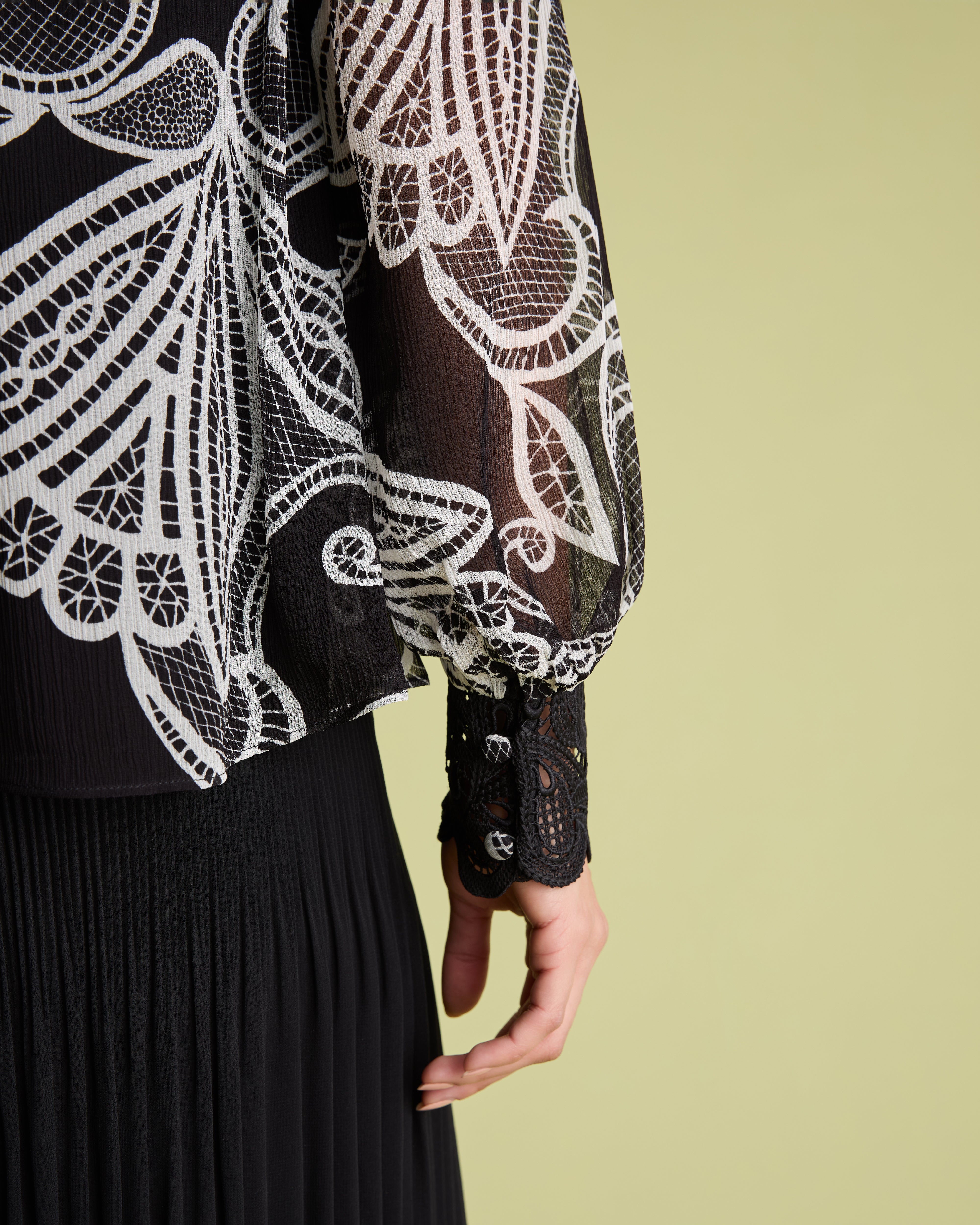 Lace Print Long Sleeve Blouse