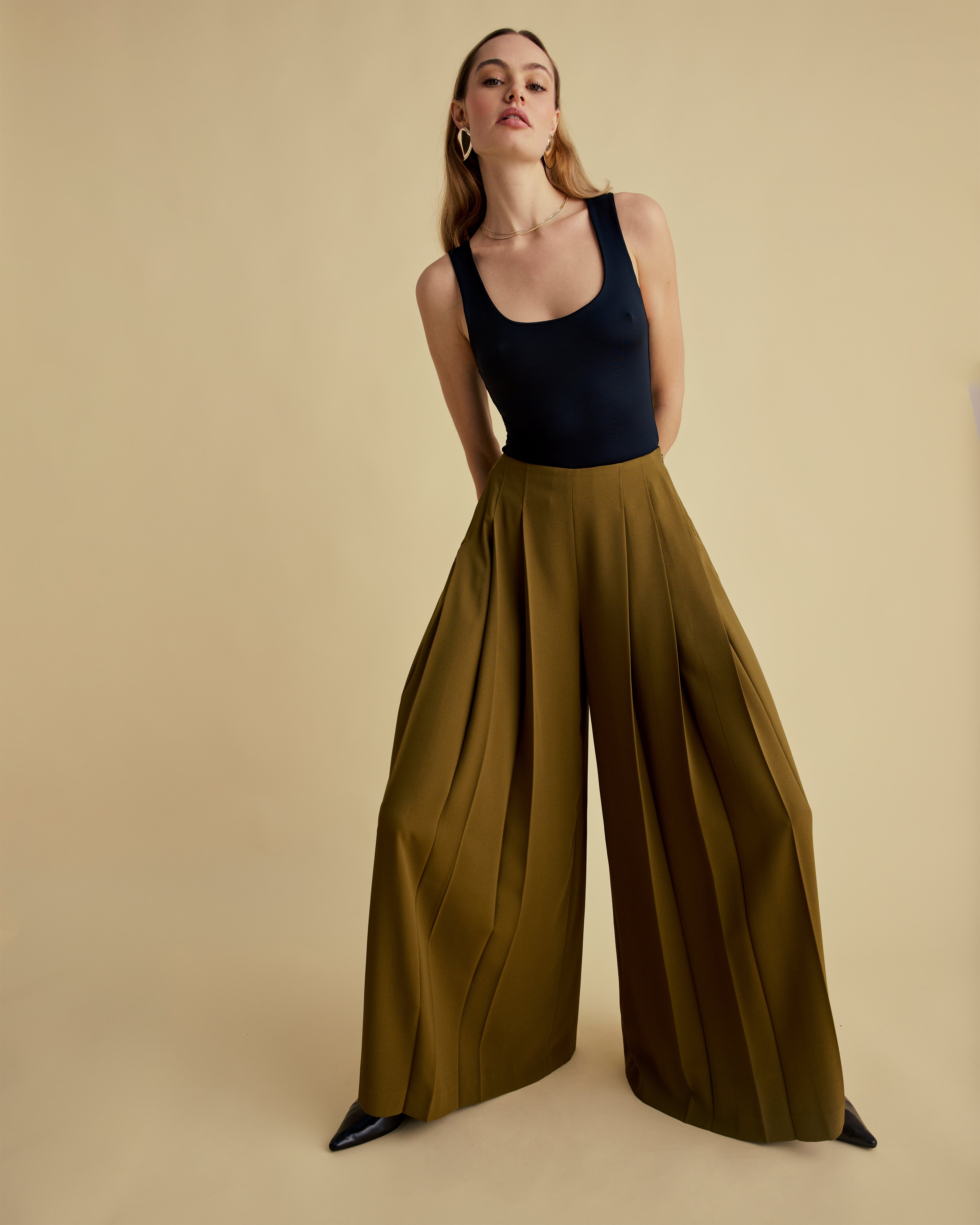 Deep Pleat Wide Leg Trousers