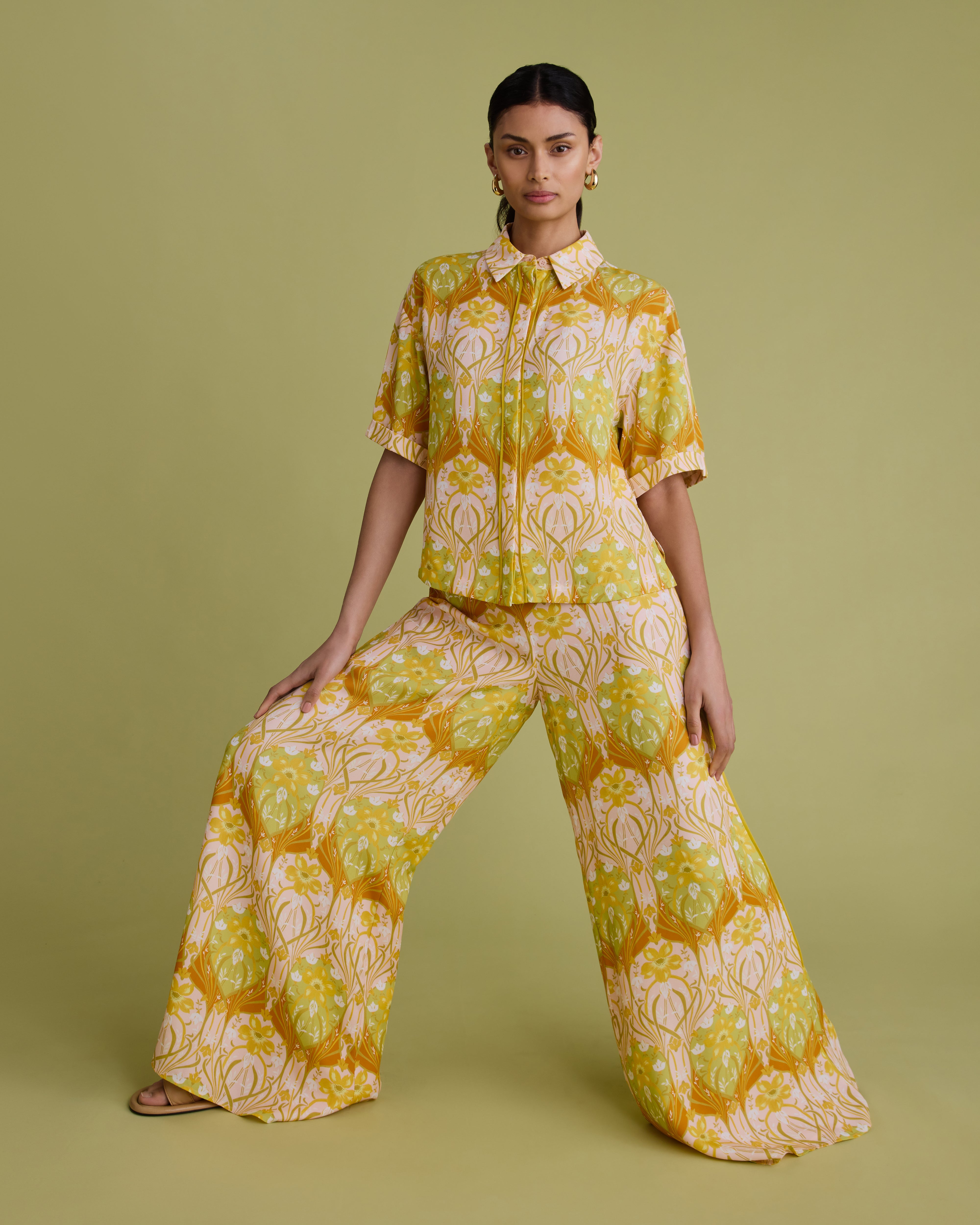 Printed Wide Leg Trousers
